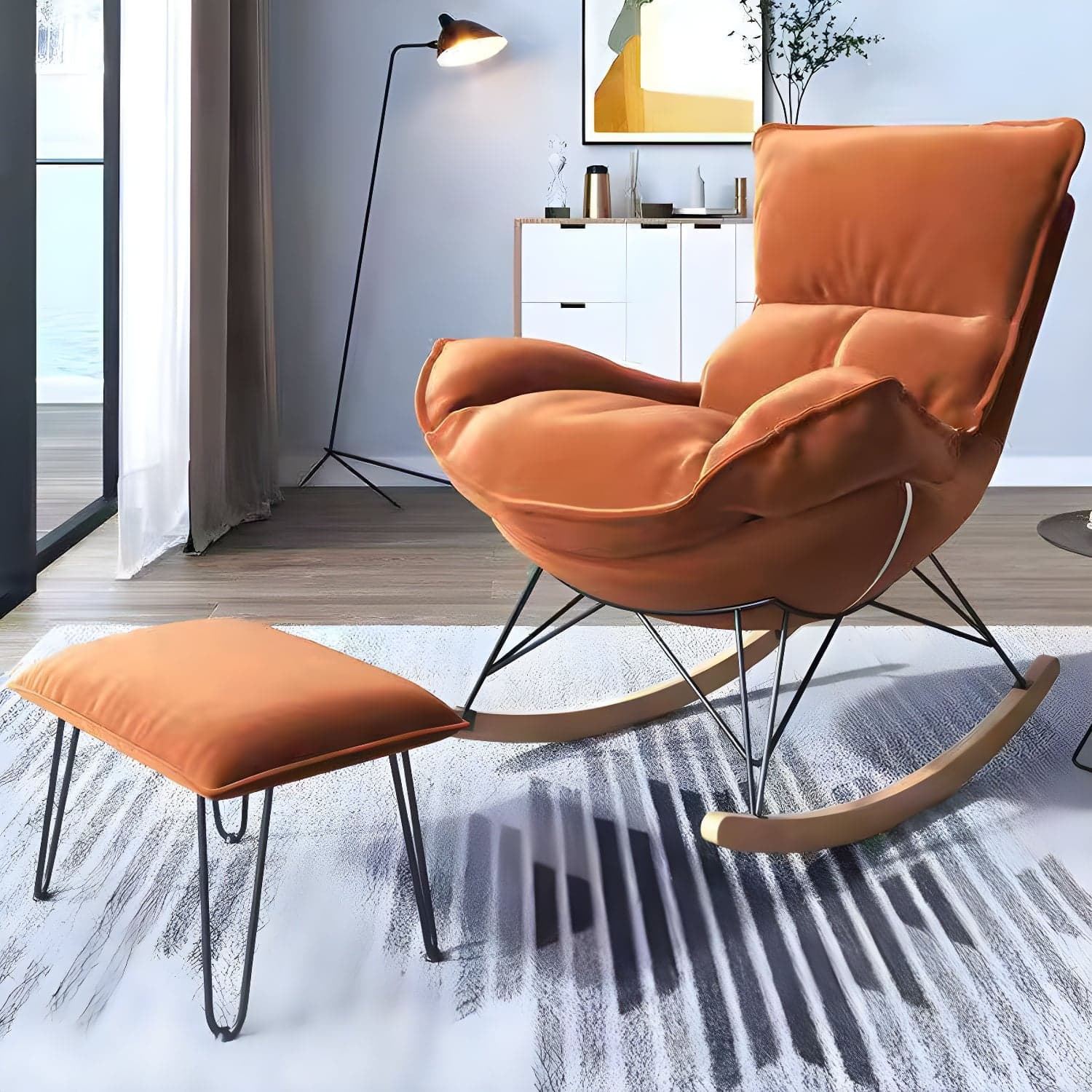 Contemporary Rocking Chair Solid Wood Rocker Chair with Removable Cushions - image 6