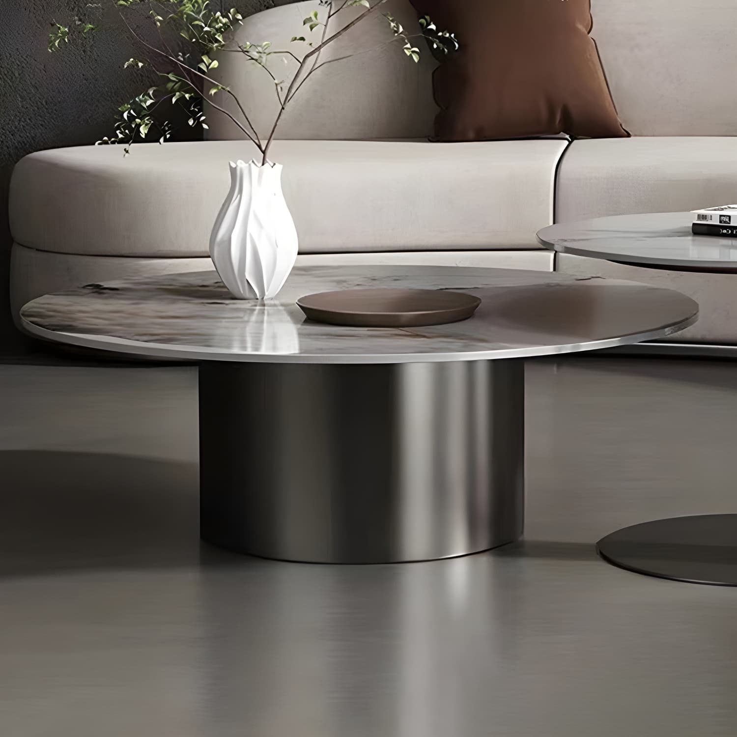 Glam Style Round Nesting Coffee Table Set with Steel Pedestal Base - image 6