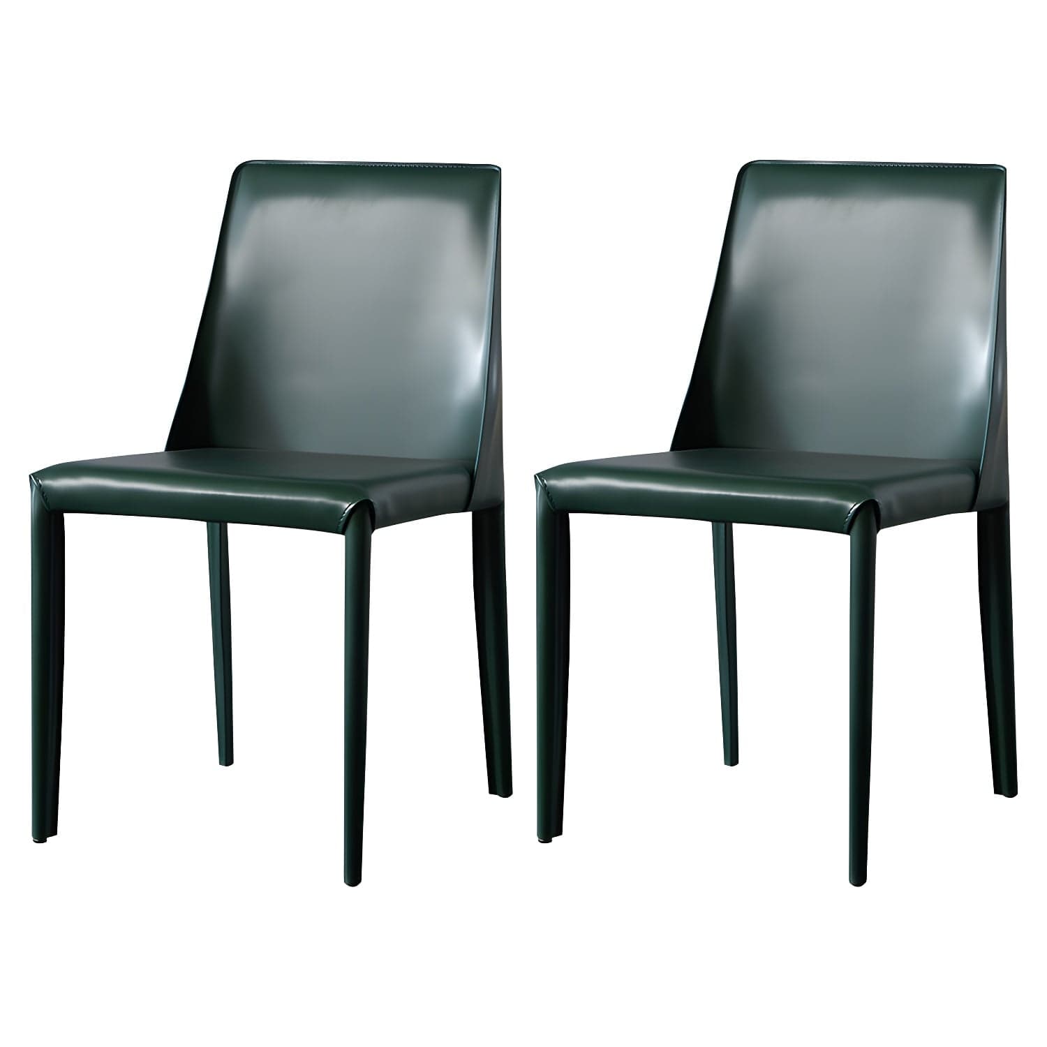Solid Back Armless Dining Chairs Indoor Leather Side Chairs with Metal Legs