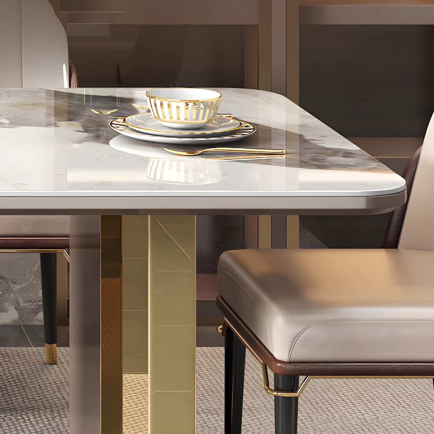 Luxury Sintered Stone Top Dining Set Rectangle 1/4/5/6/7/9 Pieces Dining Table with Chairs - image 8