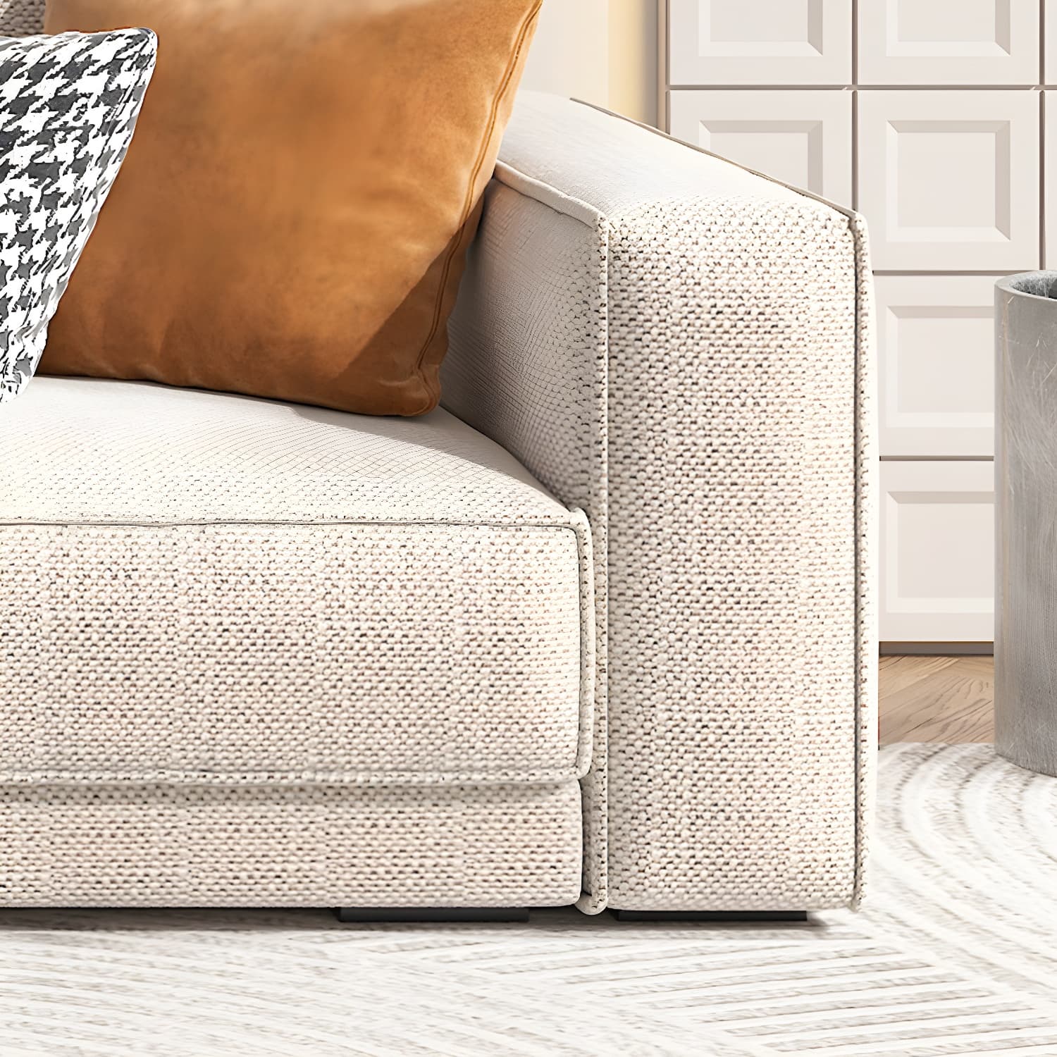 Modern Beige Linen L-Shape Sofa Chaise with Square Arm in Wood Frame - image 12