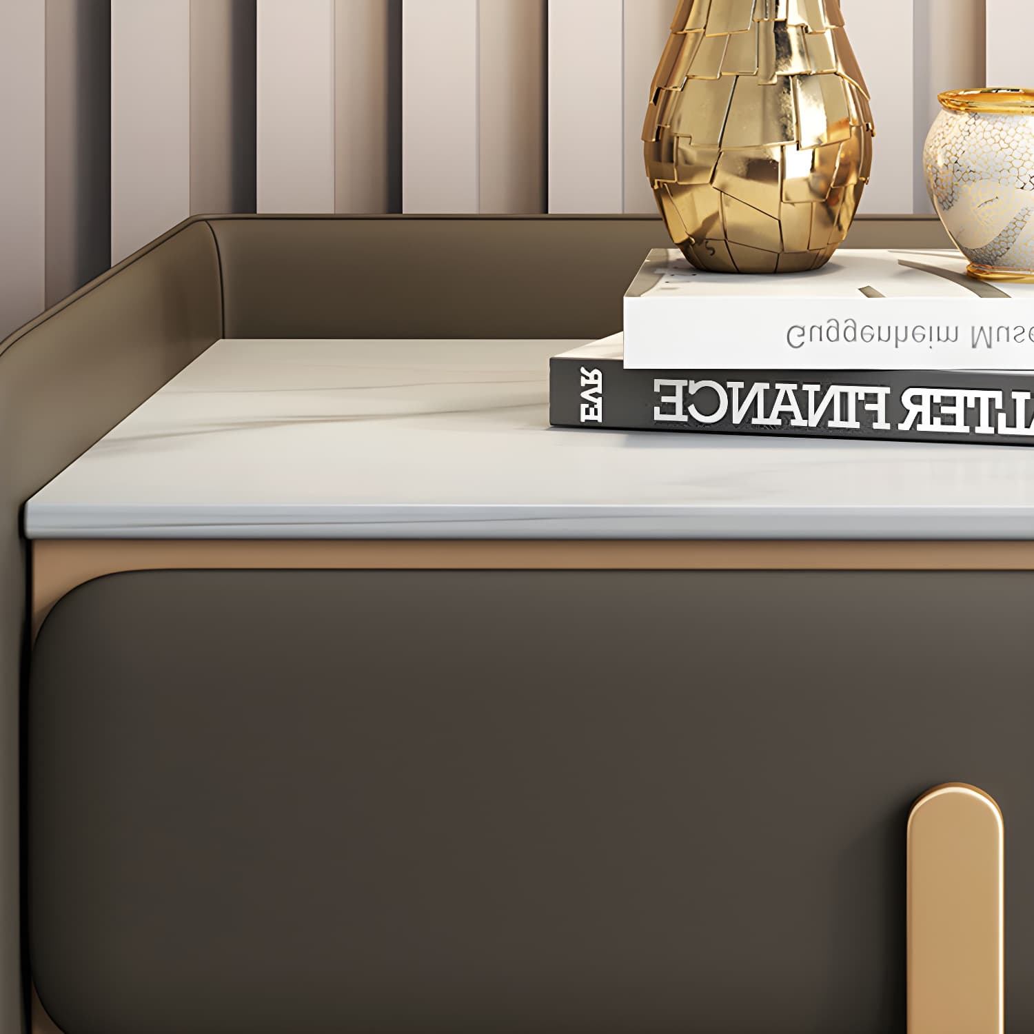 Modern Bedside Cabinet Stone Bed Nightstand with 2 Drawers for Living Room - image 15