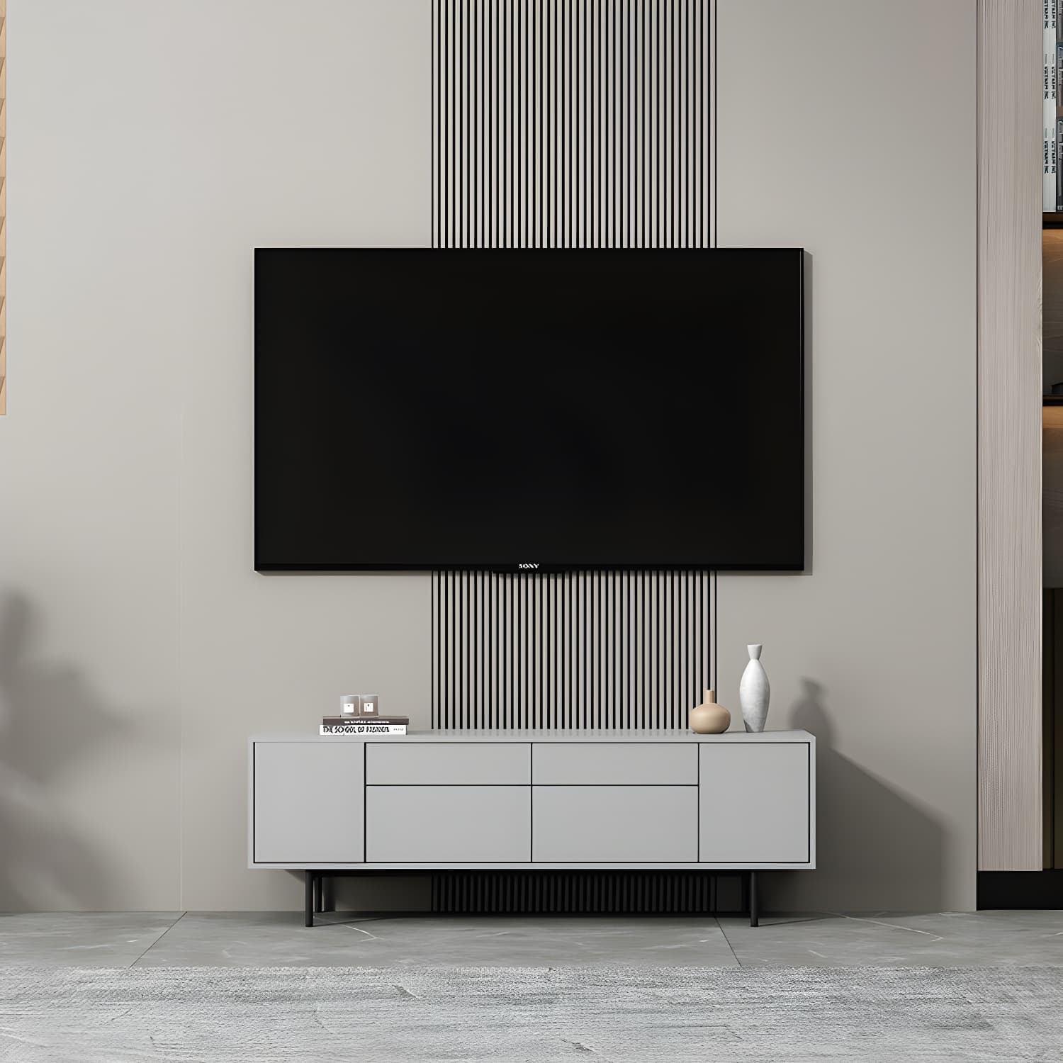Industrial Enclosed Storage TV Stand Wooden Rectangle TV Cabinet with Splayed Legs - image 13