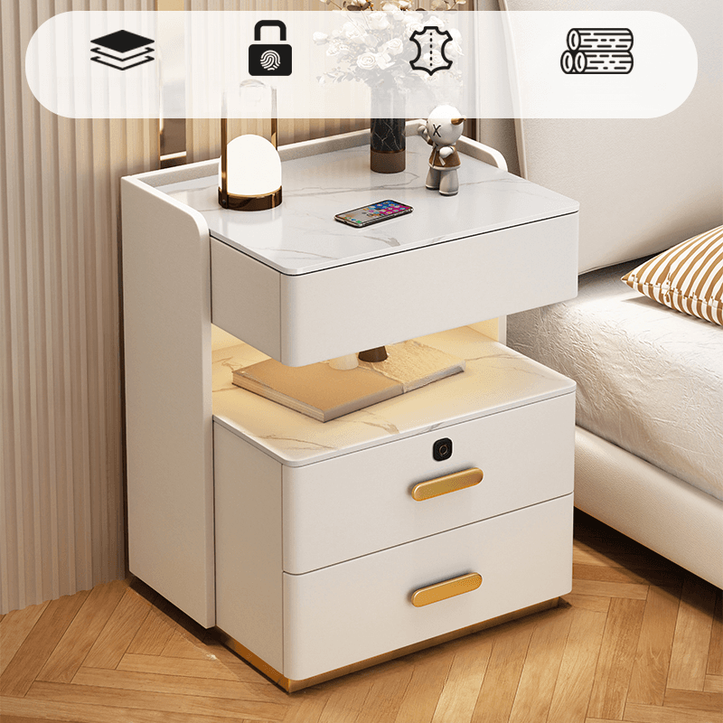 Minimalist Sintered Stone Drawer Storage Nightstand with Illumination Light - image 6