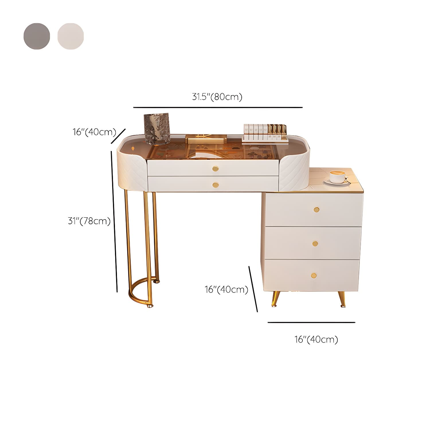 5/6 Drawers & Mirror Jewelry Vanity Desk 30.7" Tall Makeup Vanity Desk - image 18