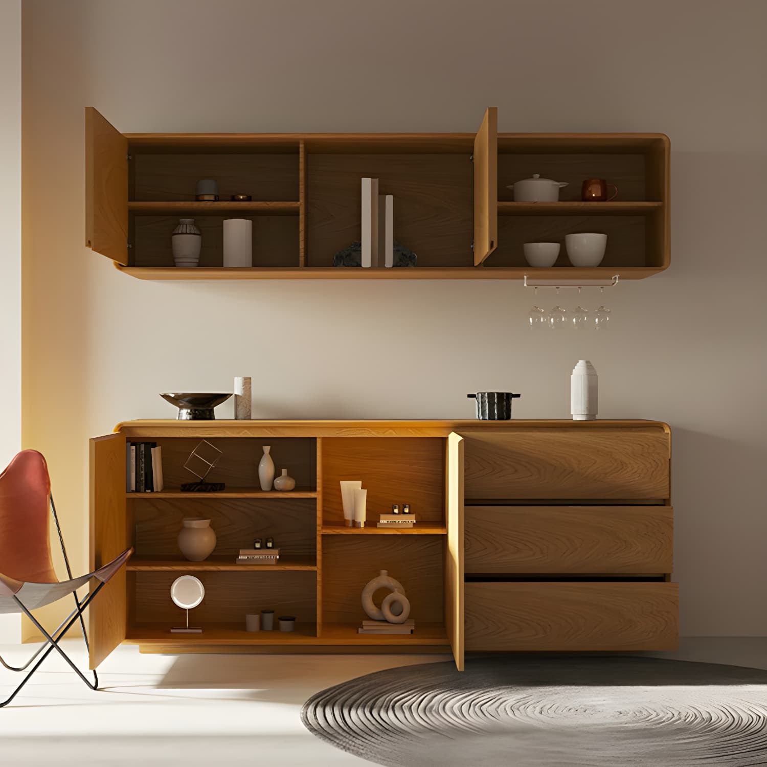 Scandinavian Wood Sideboard with 3 Drawers and 2 Doors, Overall Width 40cm, Overall Height 80cm - image 8