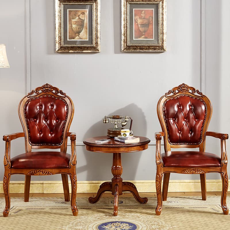 Steady Bordered Leather Upholstered Side Chair/Arm Chair with Wooden Legs and Nailhead Embellishment for Dinette in a Nordic Style - image 6