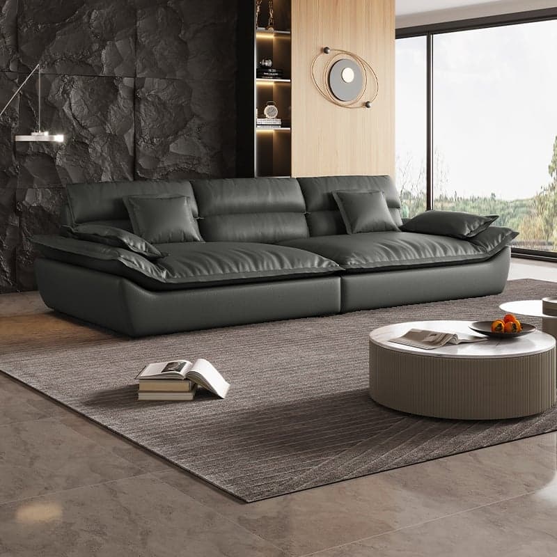 Contemporary Scratch-tolerant Solid Color Standard Sofa in Dark Gray/White/Light Blue, Seats 5 with 2 Pillows - image 3