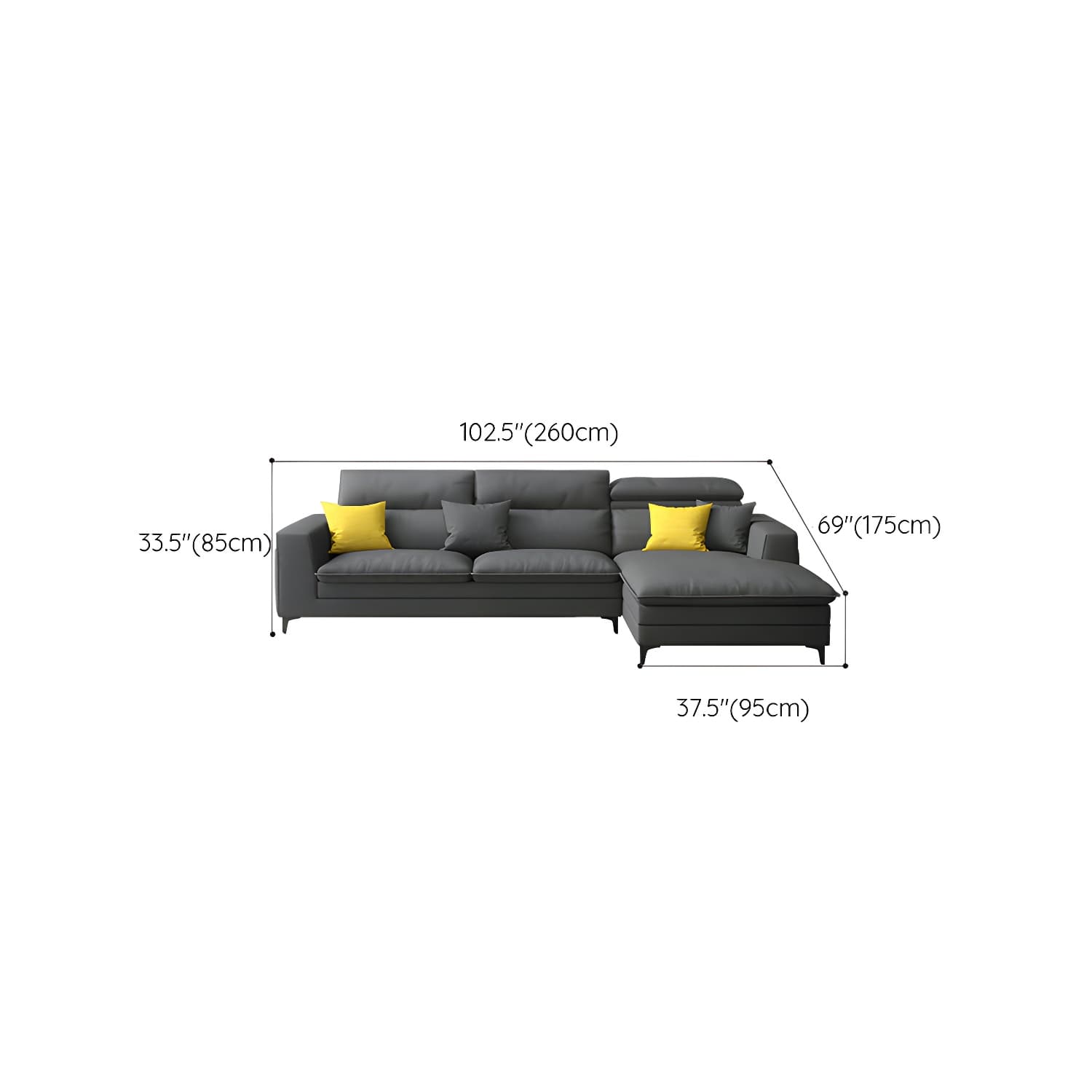 Modern Wood Frame Stationary Sectional Sofa with Black Legs and Storage in Cotton Blend Upholstery - image 17