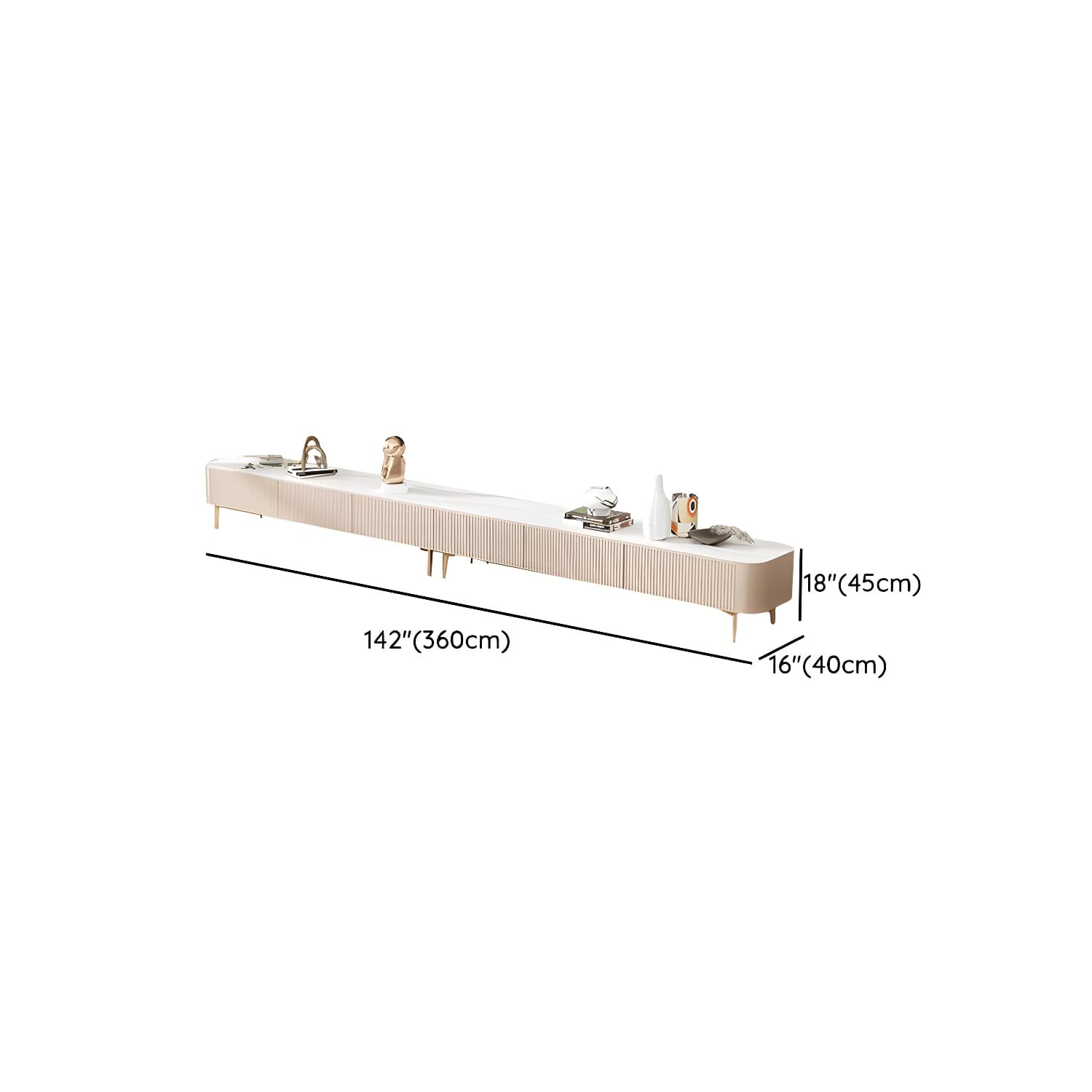 White Modern TV Stand with Low Height, Stone Material & Drawers for Full Assembly - image 18