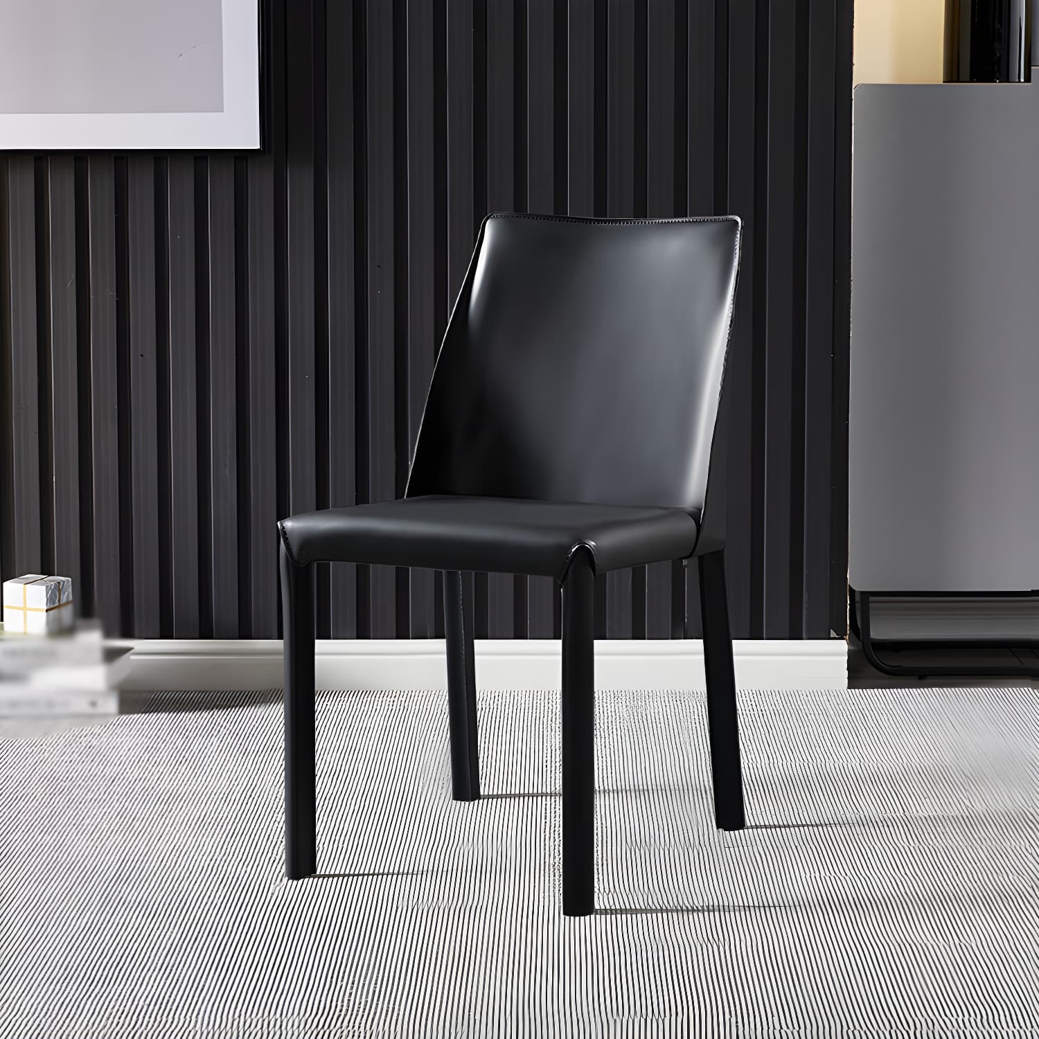 Designer Style Restaurant Saddle Leather Side Chair Matte Finish Parsons Dining Chair