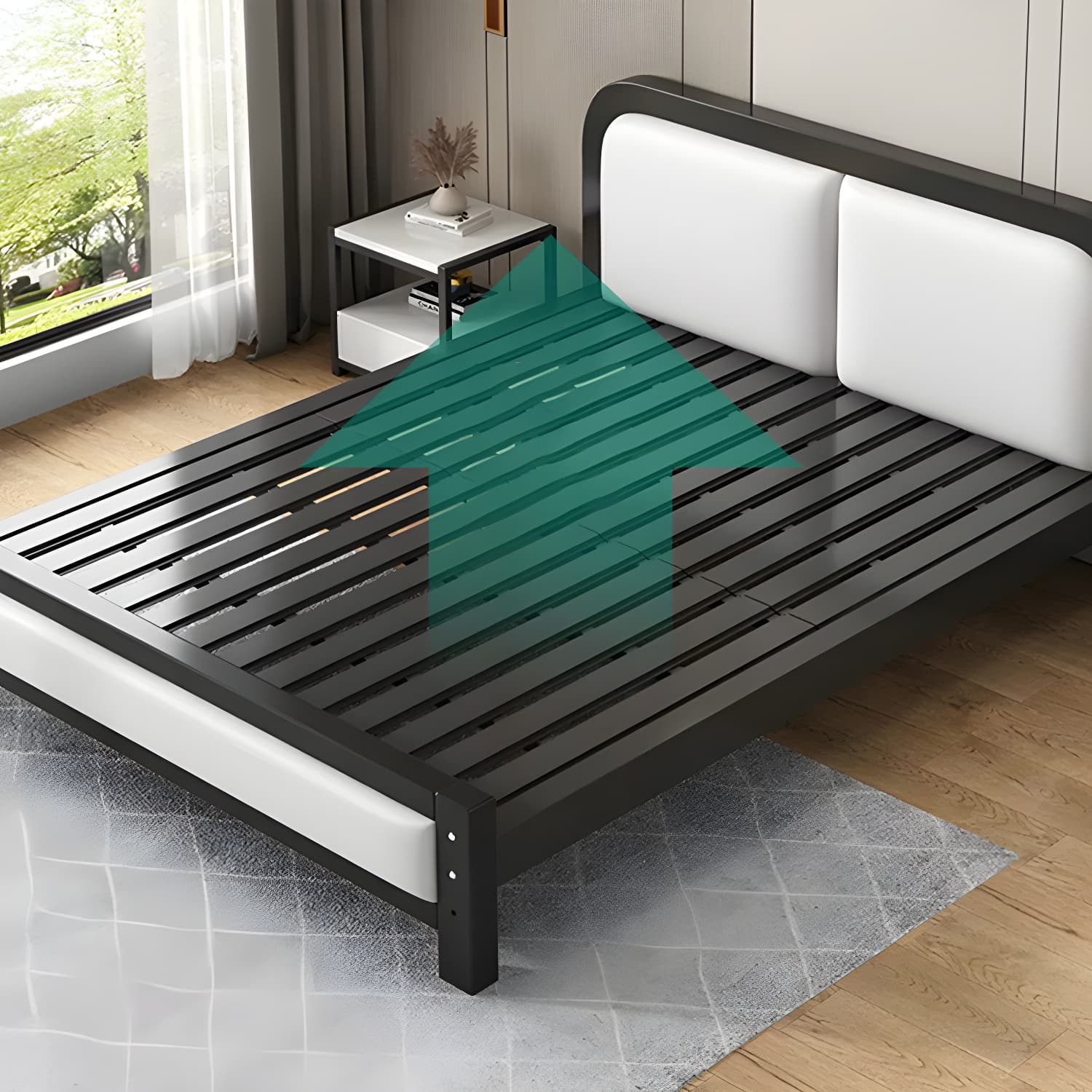 Modern Metal Panel Bed in White/Midnight Black with Easy Assembly - image 8