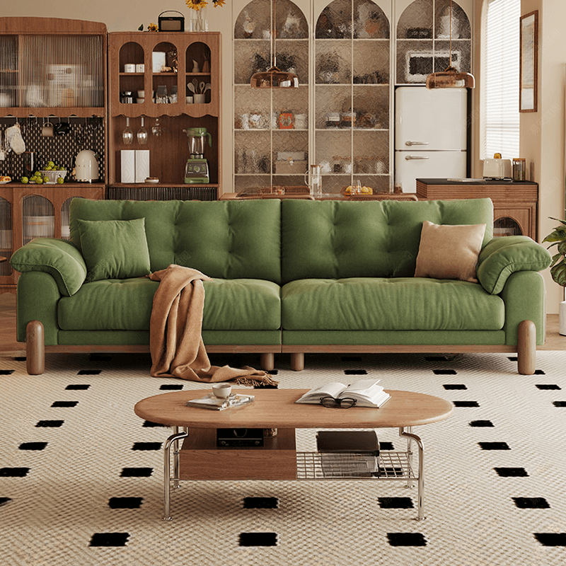 Straight Dark Green Sofa, Seats 2/1-seater, Horizontal Orientation, Button-tufted