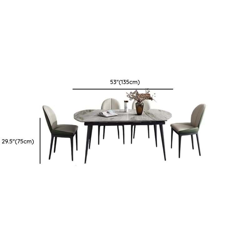 Dining Table Set with Rounded Shape, Slate Stone Table Top, Fixed Table Mechanism, Padded Chair with Back, and Light Gray Table Top - image 12