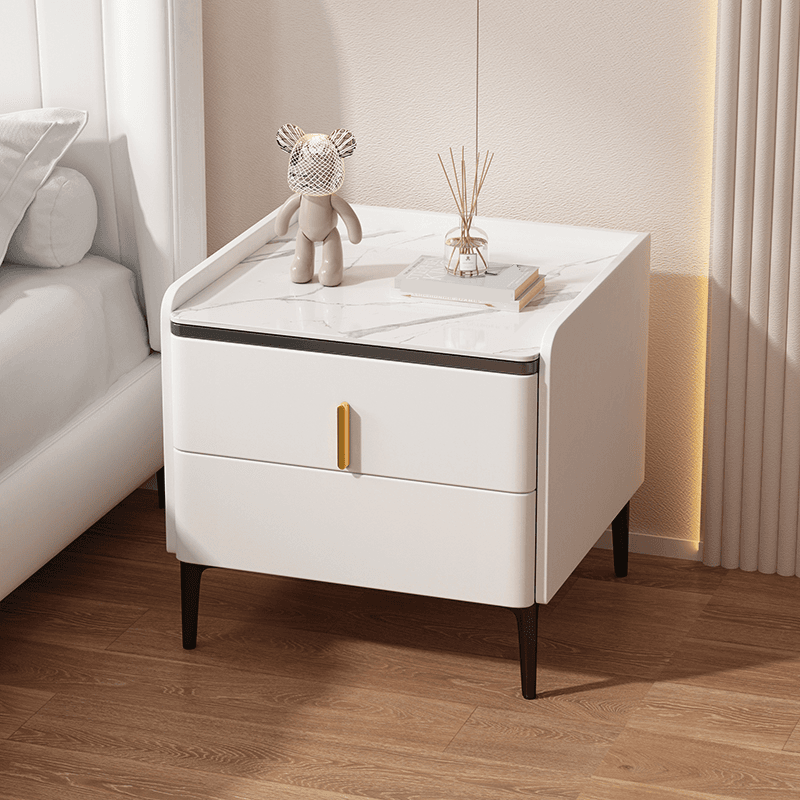 Minimalist 2 Tiers Drawer Storage Bedside Table with Faux Marble Countertop - image 8