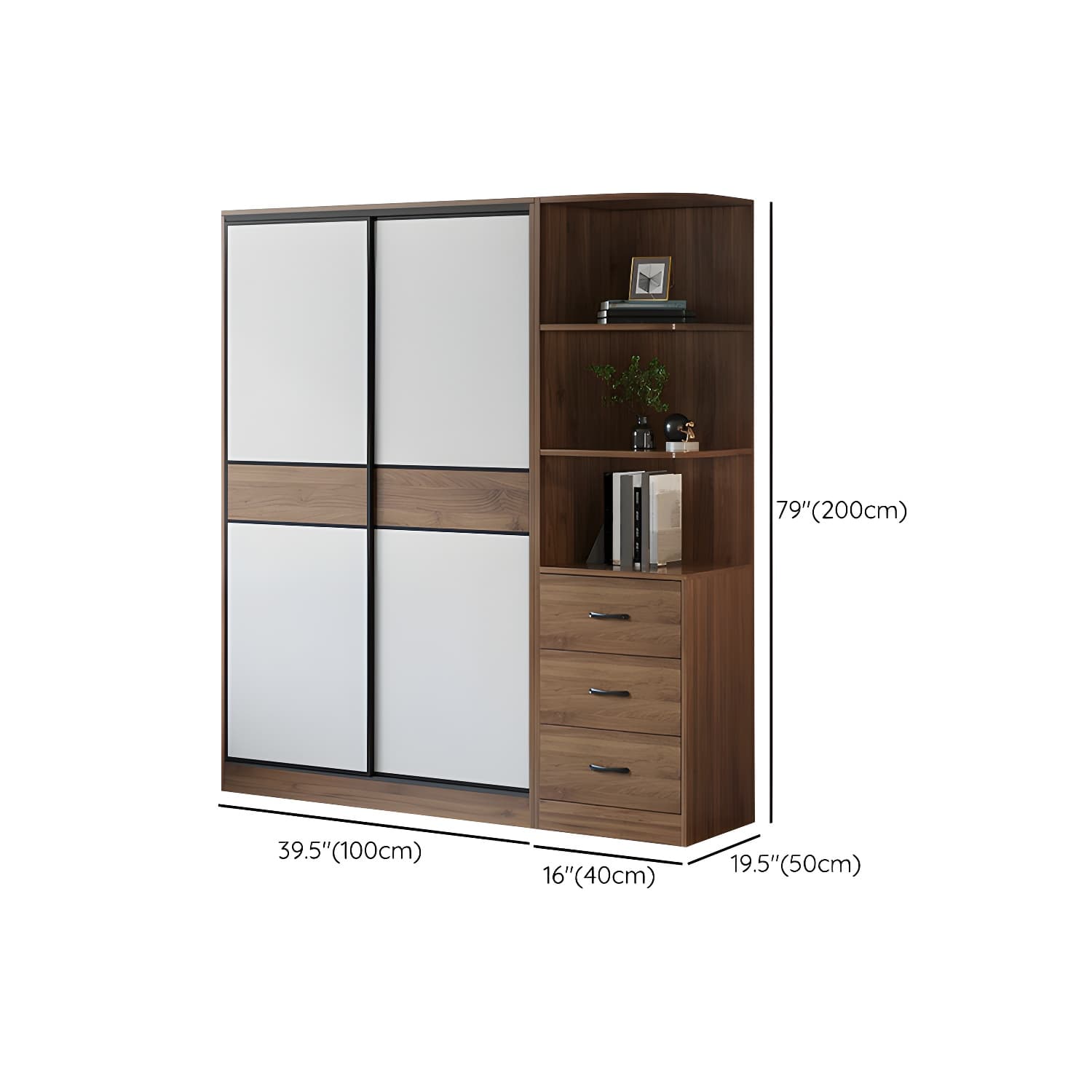 Modern Brown Wood Wardrobe Armoire with Sliding Doors, Shelves, and Clothing Rod - image 23
