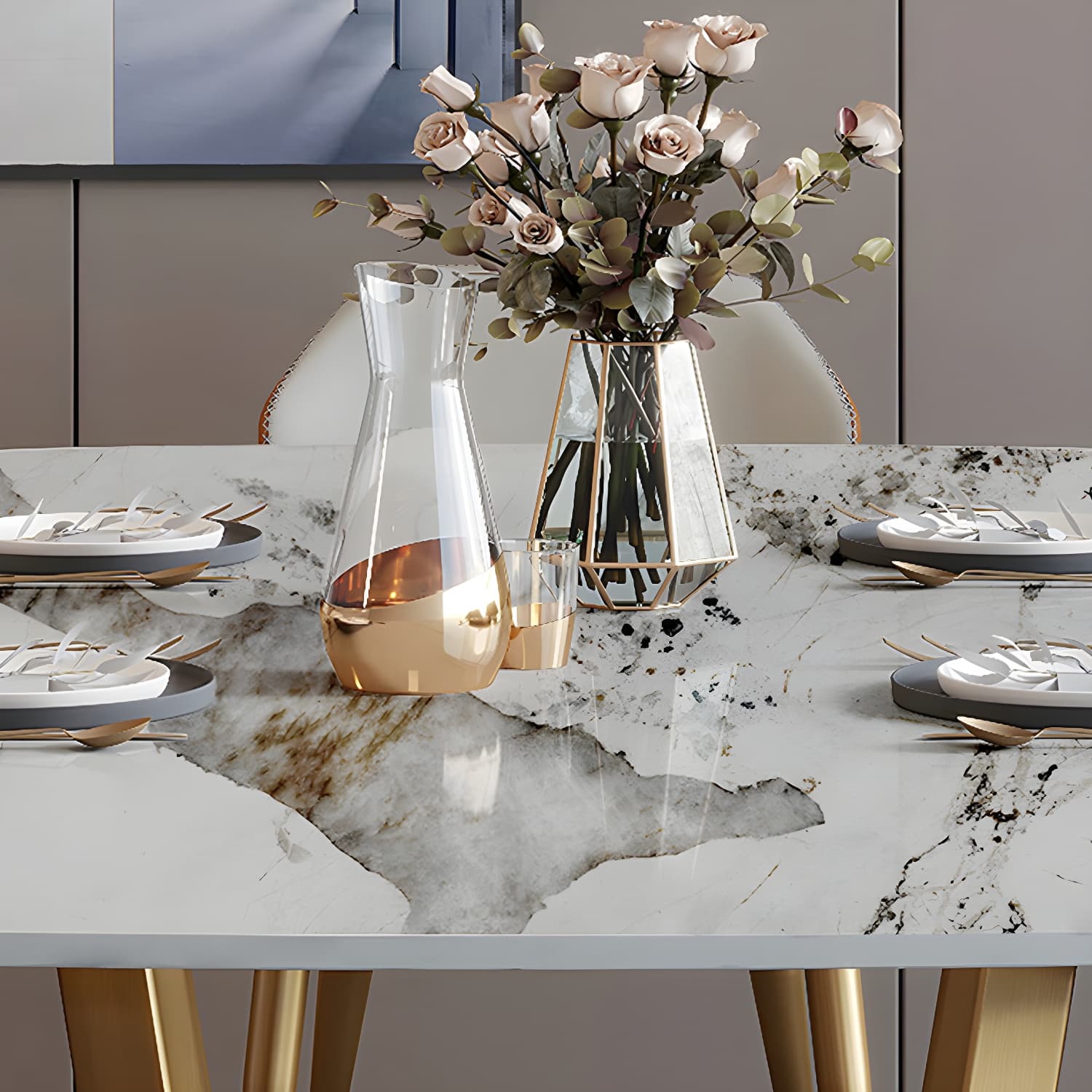 Glam 1/2/7 Pieces Dining Table Set with Sintered Stone Top Stainless Steel Dinette Set - image 7