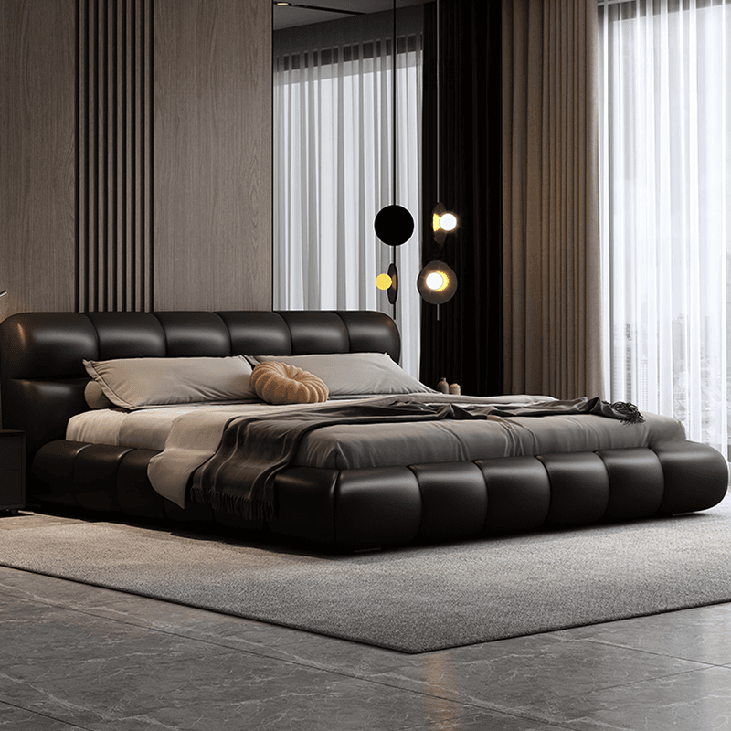 Tool-Free Assembly Padded Frame Rectangle Genuine Leather Solid Color Sponge Pallet Bed Frame for Living Room, Lift Up Storage Included/Not Included