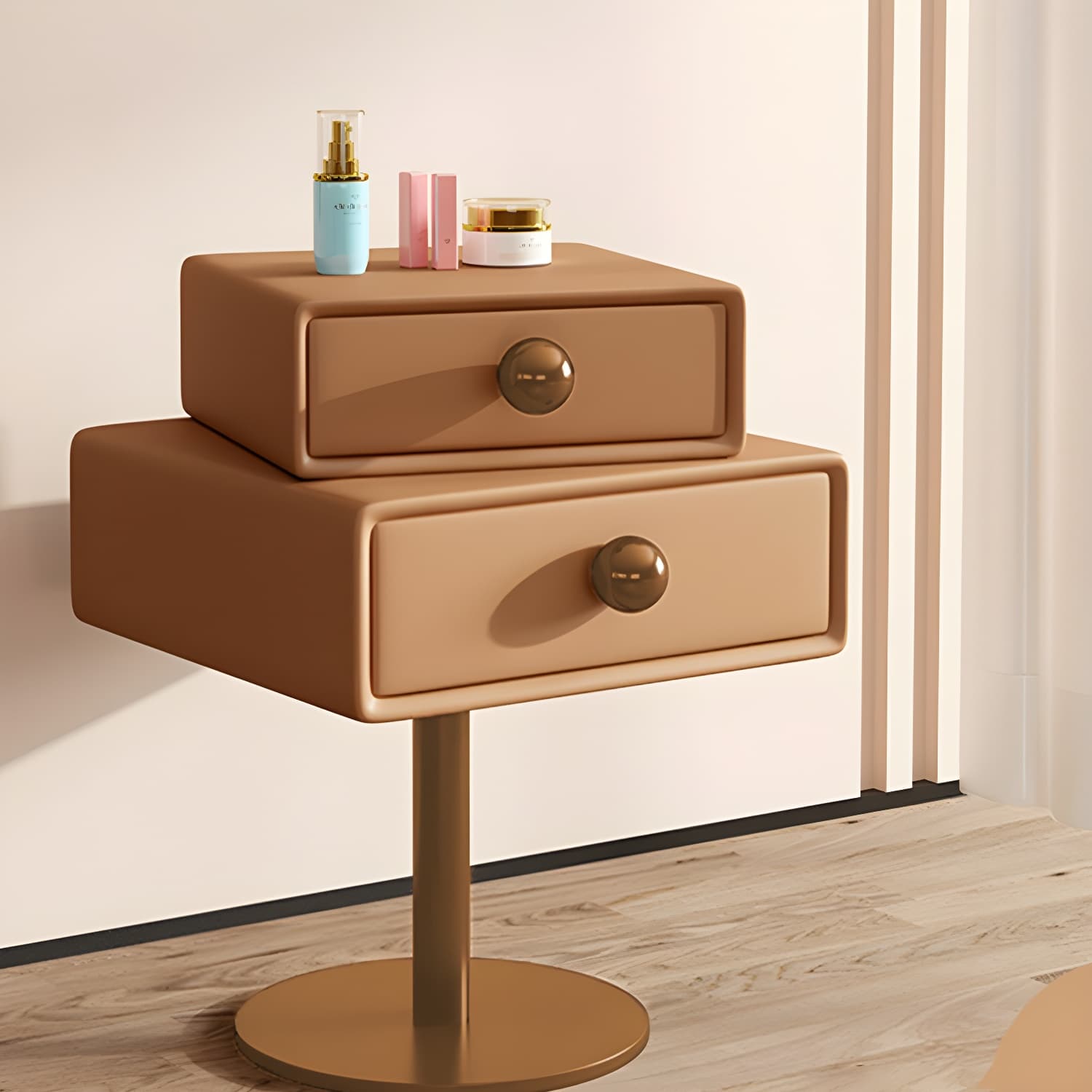 Modern Faux Leather Drawer Storage Nightstand in Narrow for Bedroom - image 15