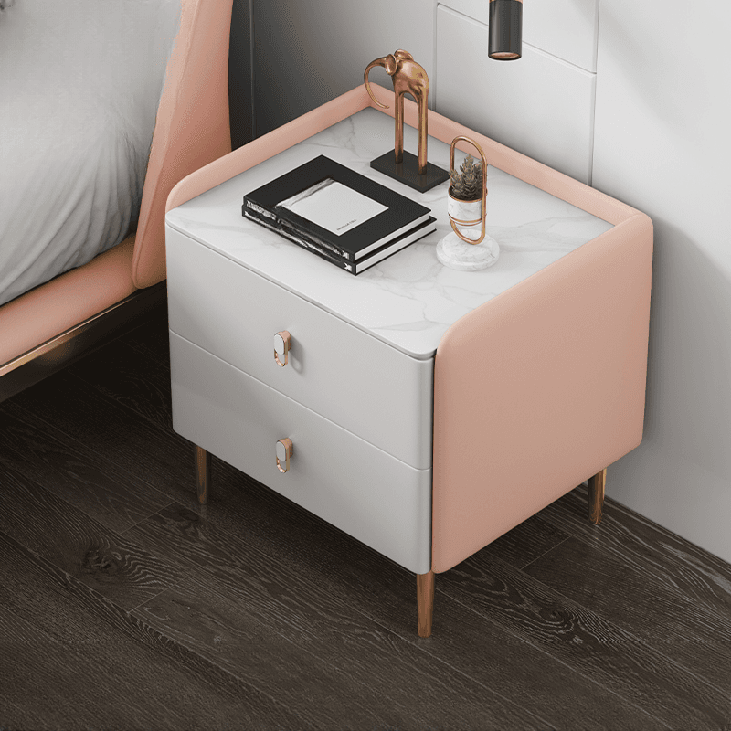 Contemporary Nightstand with 2 Drawers, Pu Leather Countertop, and Leg Support - image 11