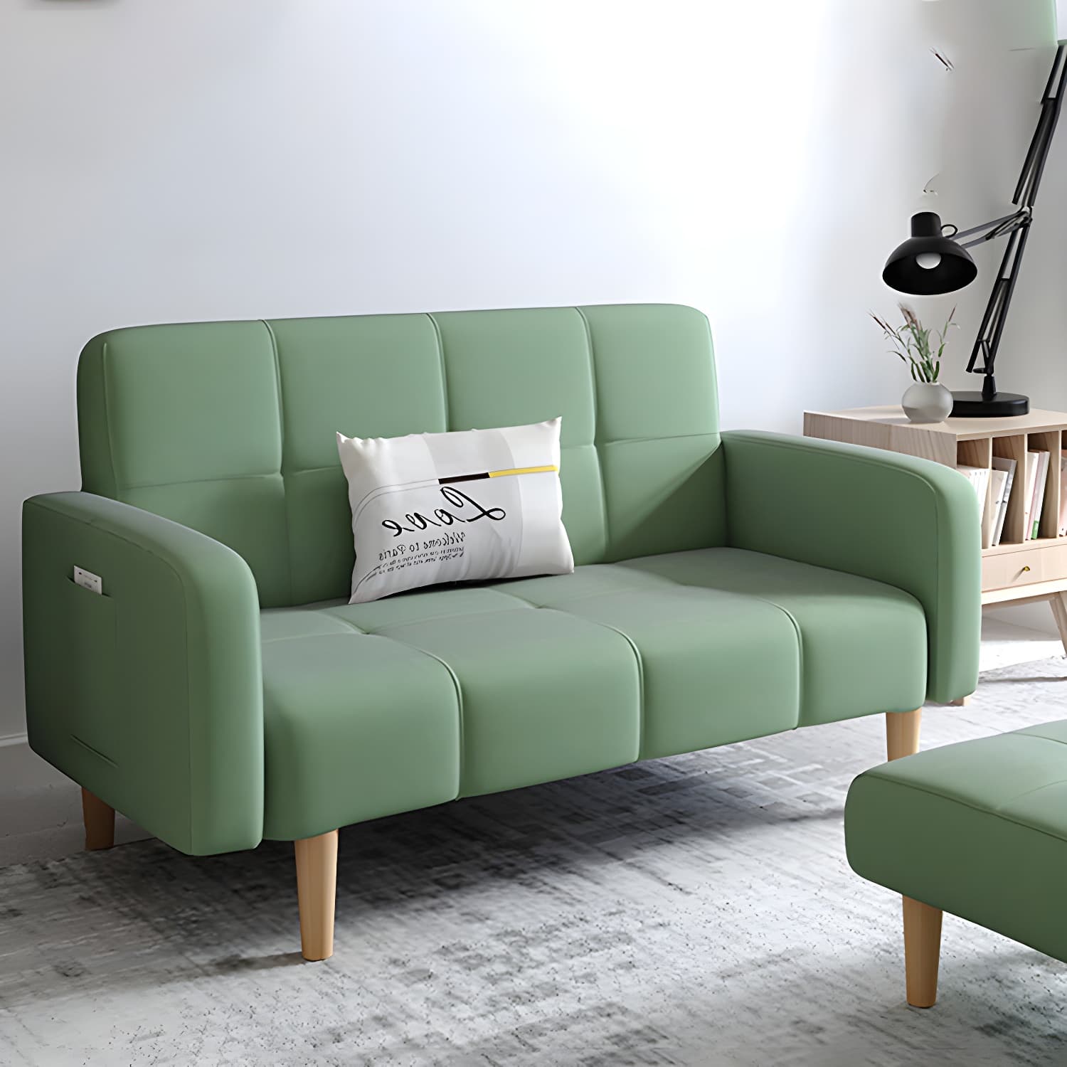 Living Room Linen Chesterfield Sofa with Wooden Legs Square Arm Loveseat - image 22