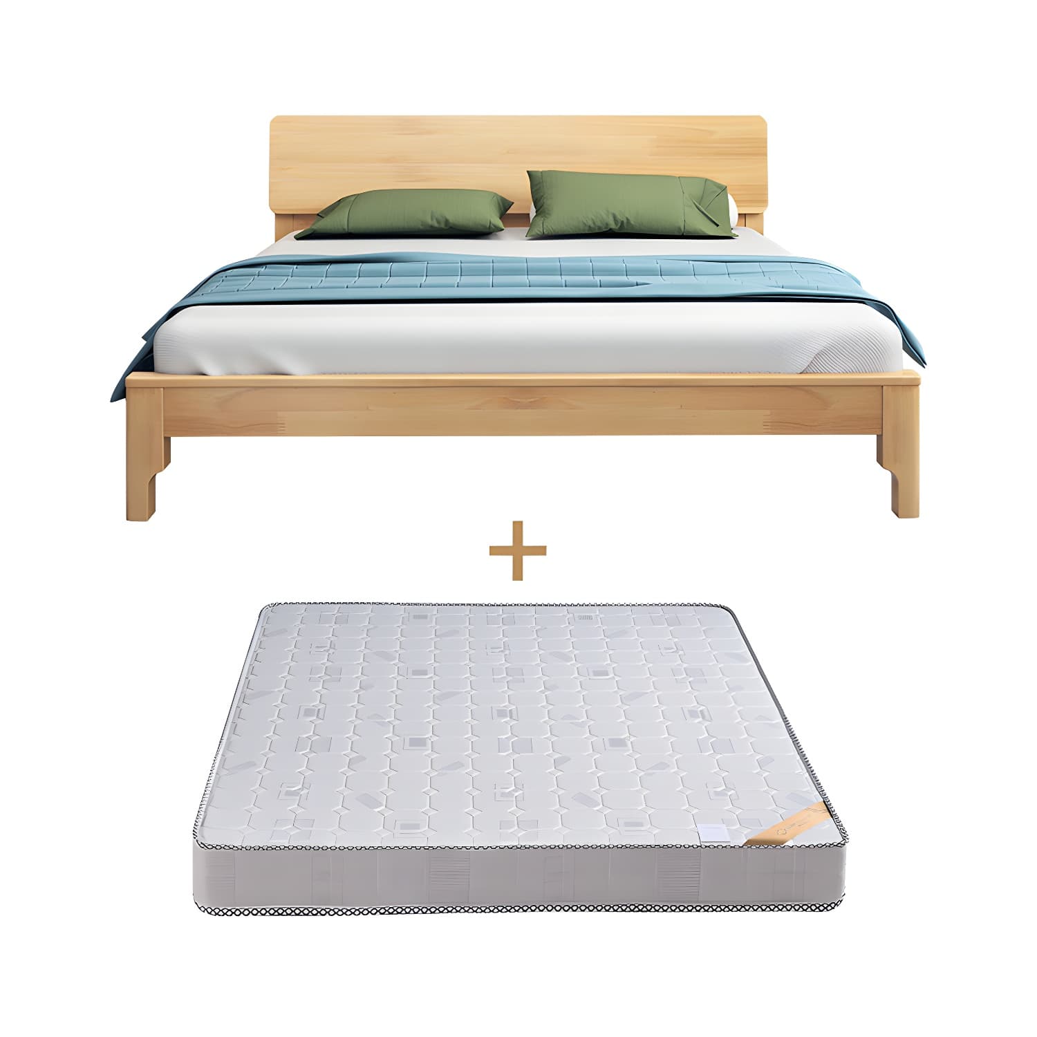 Scandinavian Solid Wood Bed with Rectangle Headboard and 4 Legs - image 13