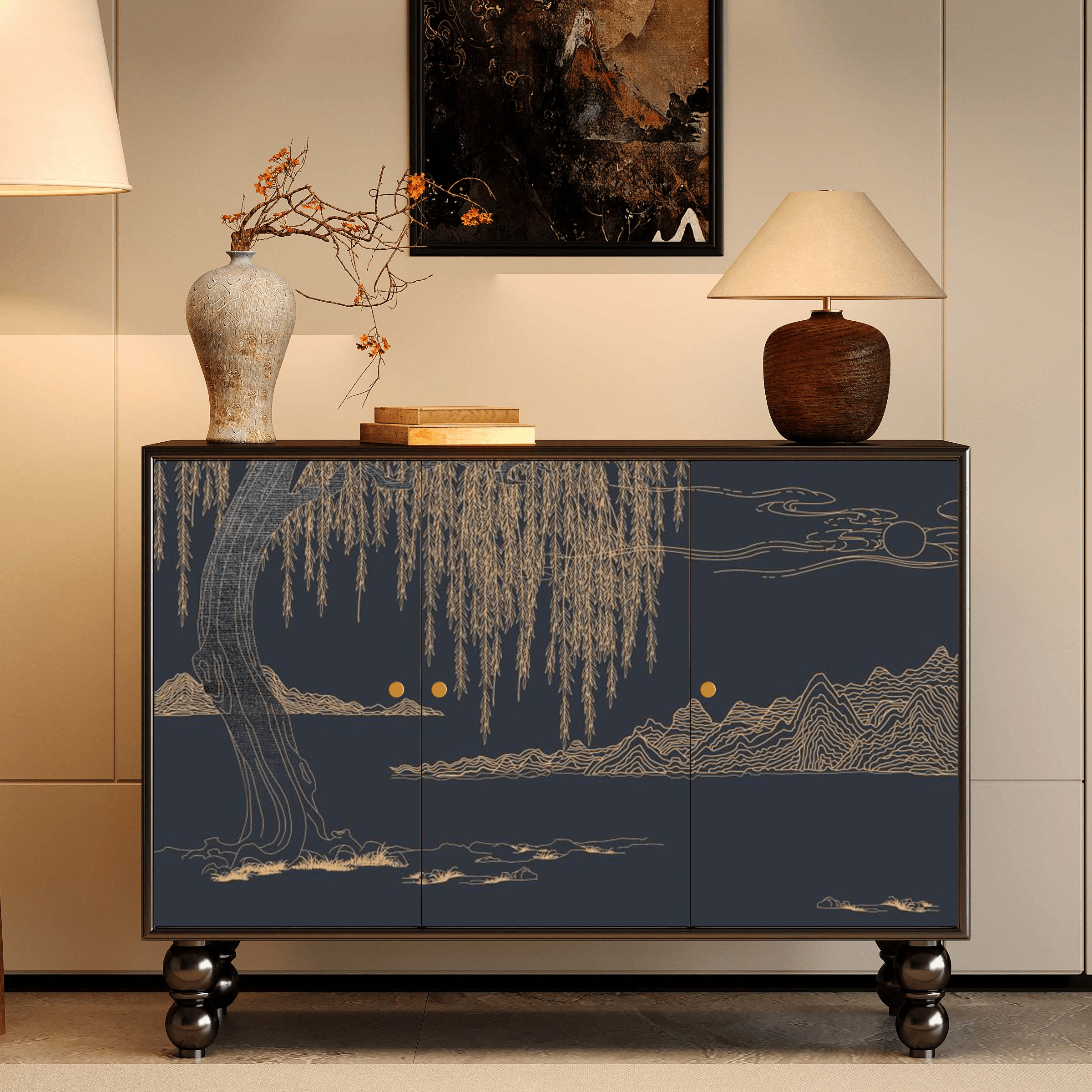 Classicist Narrow Timber Sideboard with Hutch, 3 Shelves, 3 Doors and Larder - image 23