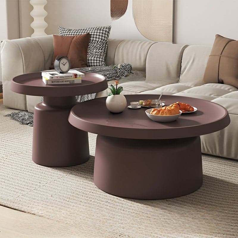 Modern Pedestal Non-Upholstered Round Nesting Coffee Tables Metal Top and Base - image 6
