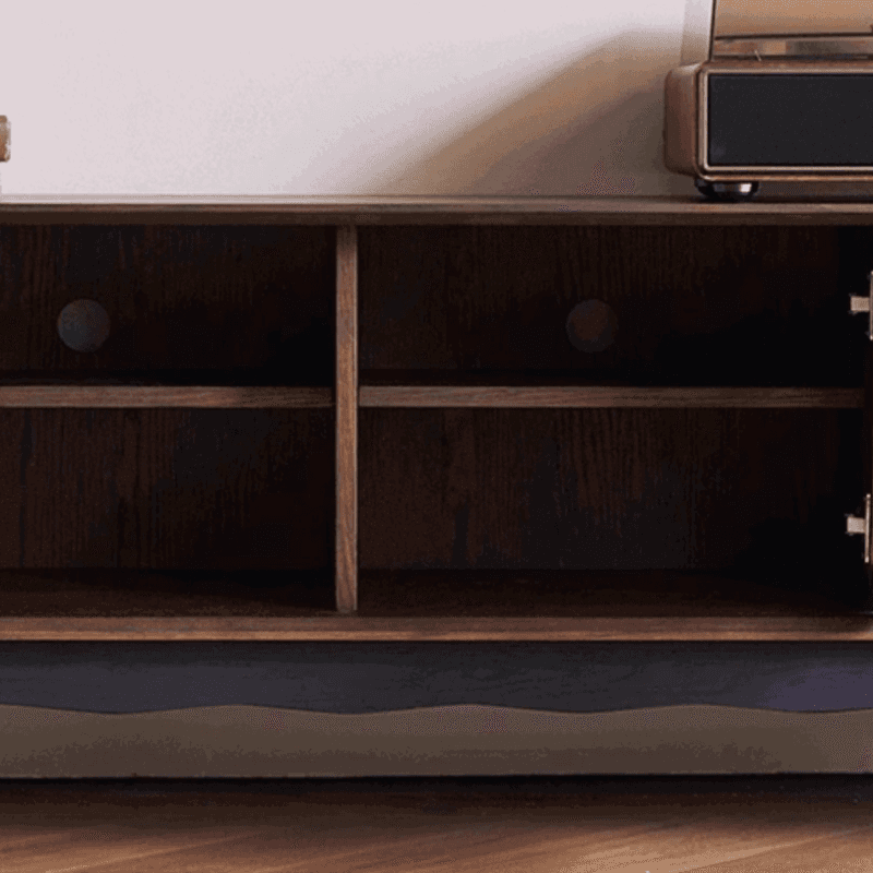 Art Deco Natural Wood TV Stand with 4 Drawers, Locker, Cable Management, and Adjustable Shelving - image 10
