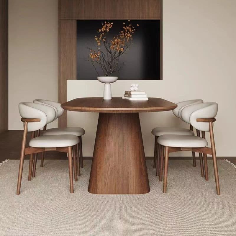 Art Deco Elliptical Wood Dining Table Set Dining Table for 6/Seats 4