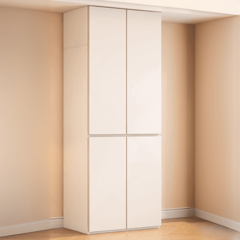White Minimalist Wooden Independent Wardrobe Closet with 2 Drawers, Soft Close Door, and Interior Shelves