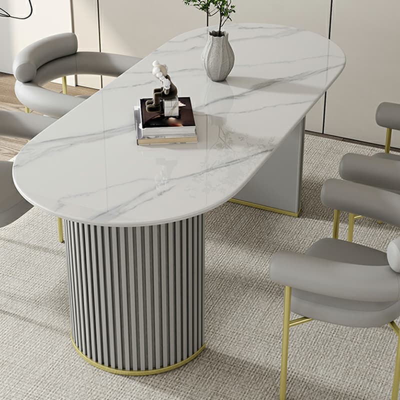 White Stone Top Oval Dining Table with Metal Legs for Dining Room - image 10