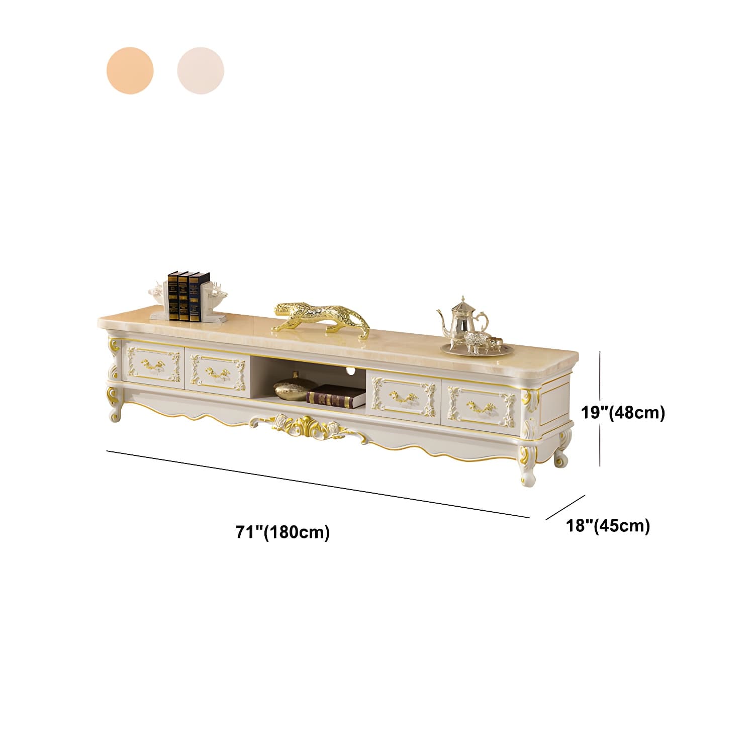 Traditional Marble Top TV Cabinet Solid Wood Crafted TV Stand for Living Room - image 12