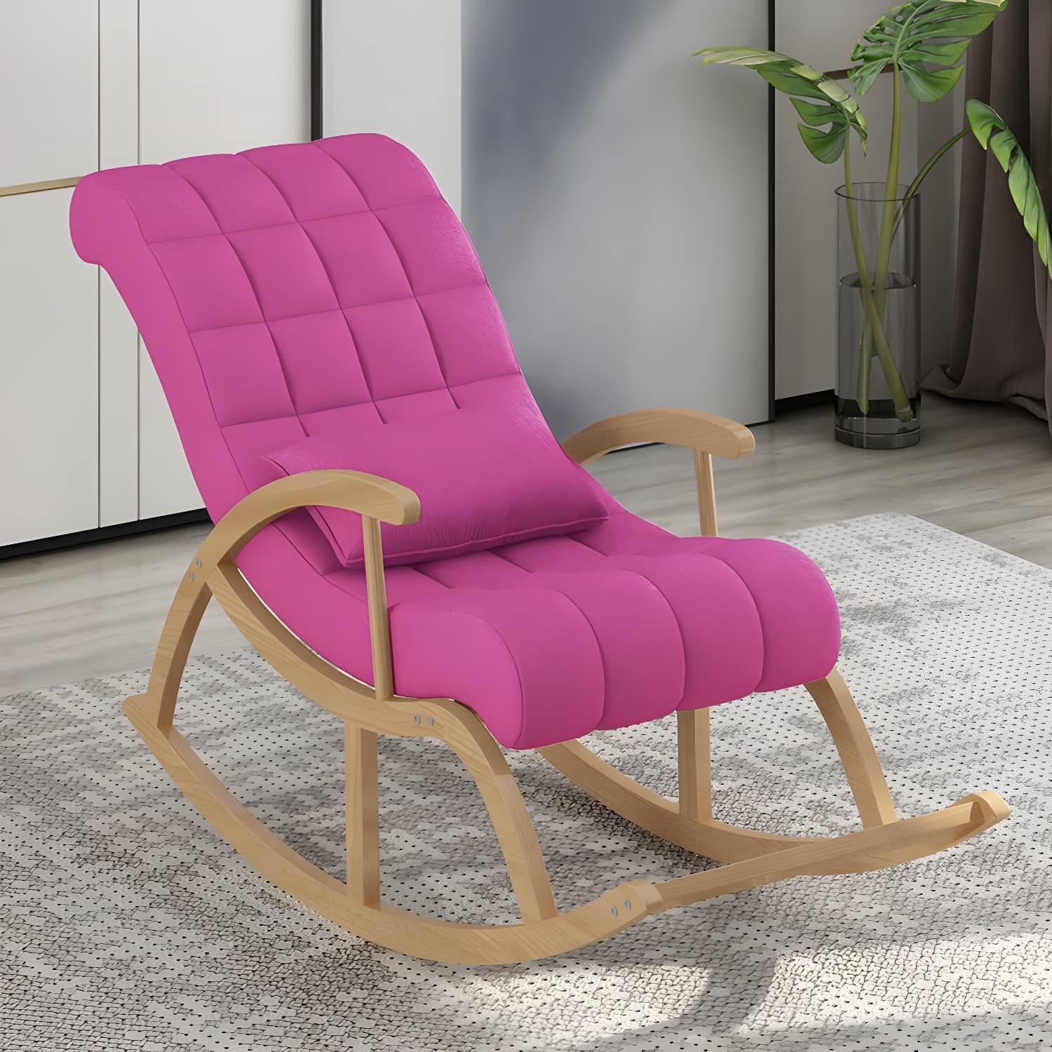 Stylish Contemporary Fabric Rocking Chair with Natural Wood Legs - image 9
