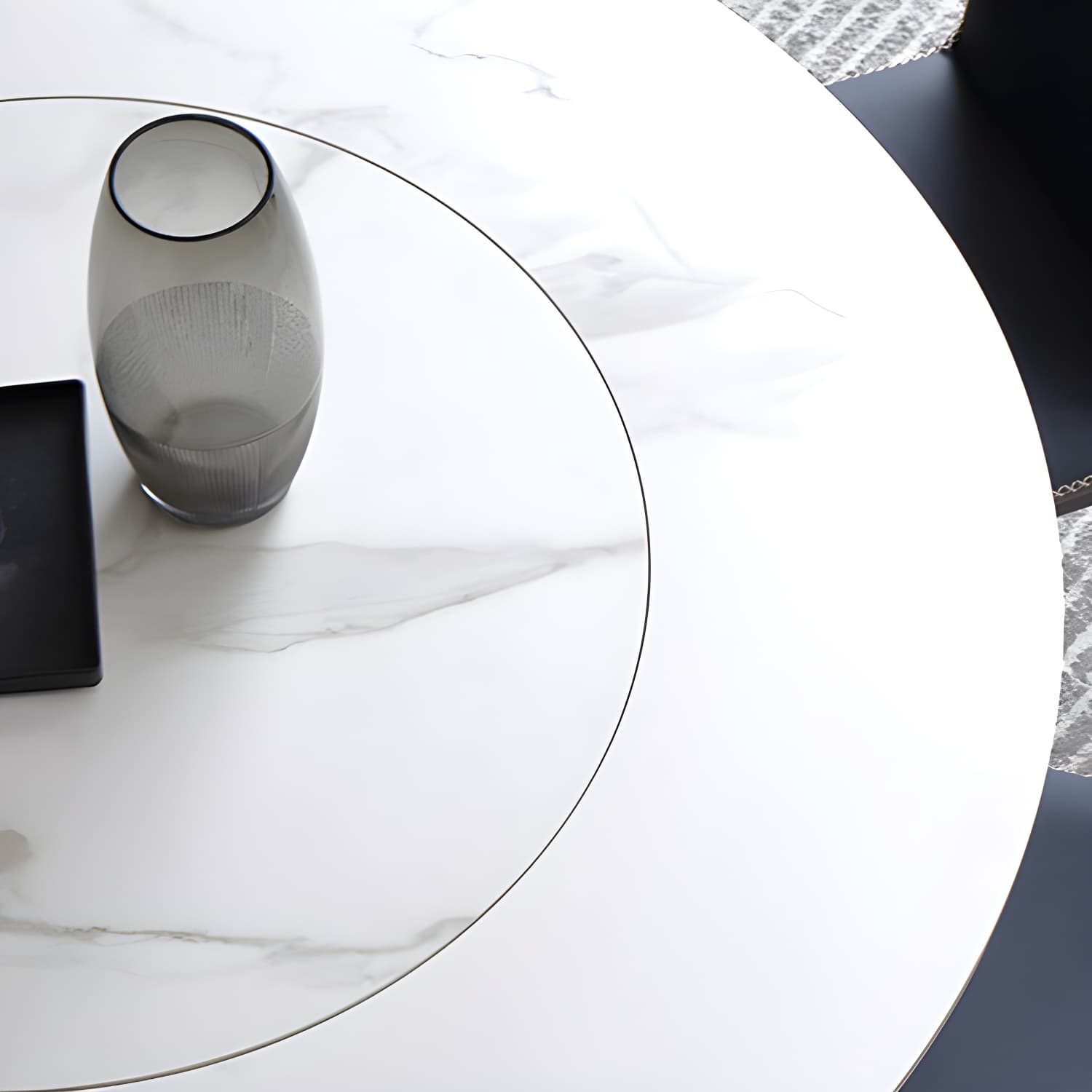 Modern Round Dining Table White and Black Metal Base Convertible Dining Table - image 10