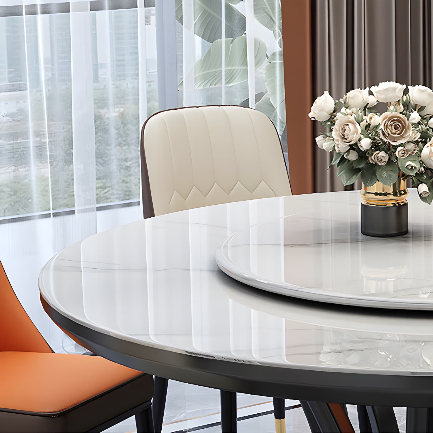 Modern Stone Round Folding Table Solid Wood Pedestal Casual Dining Table - image 7