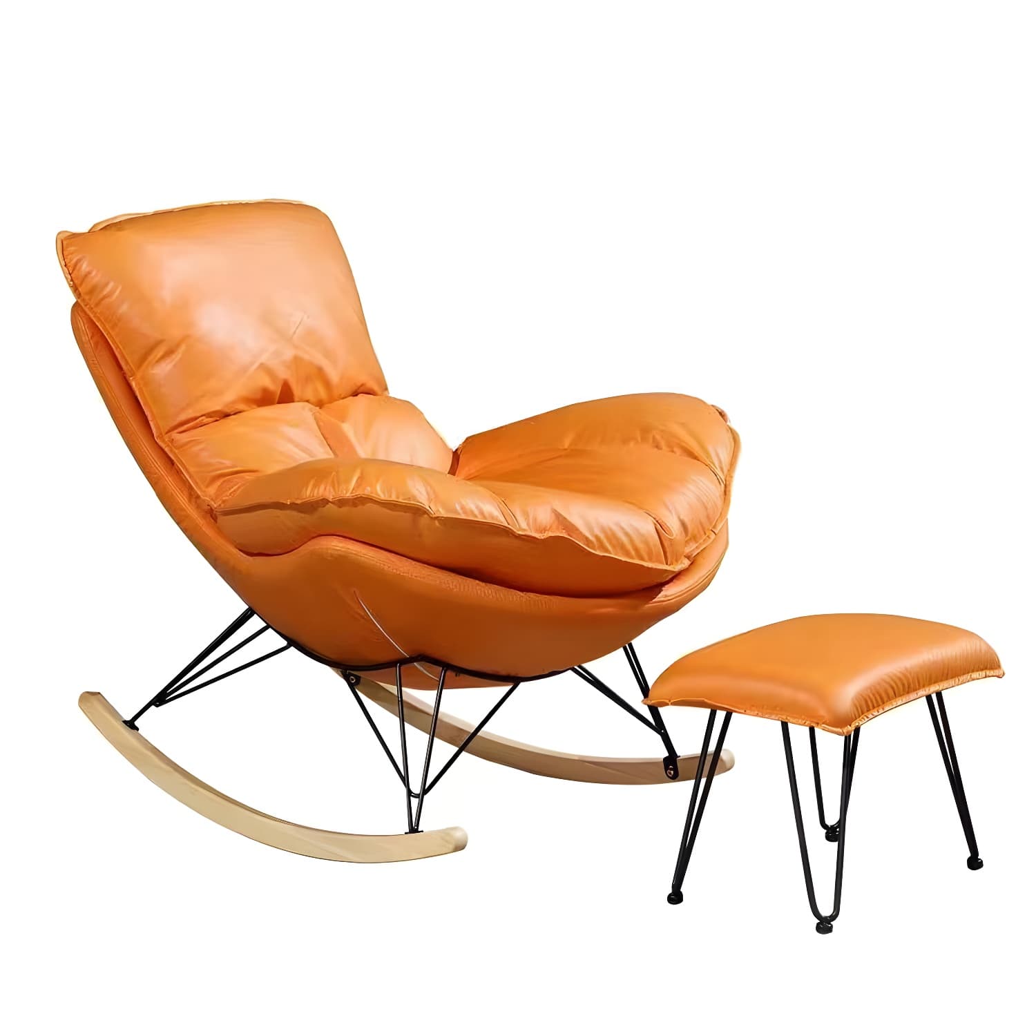 Simple Faux Leather Rocker Chair Plain Rocking Chair with Removable Cushions - image 11