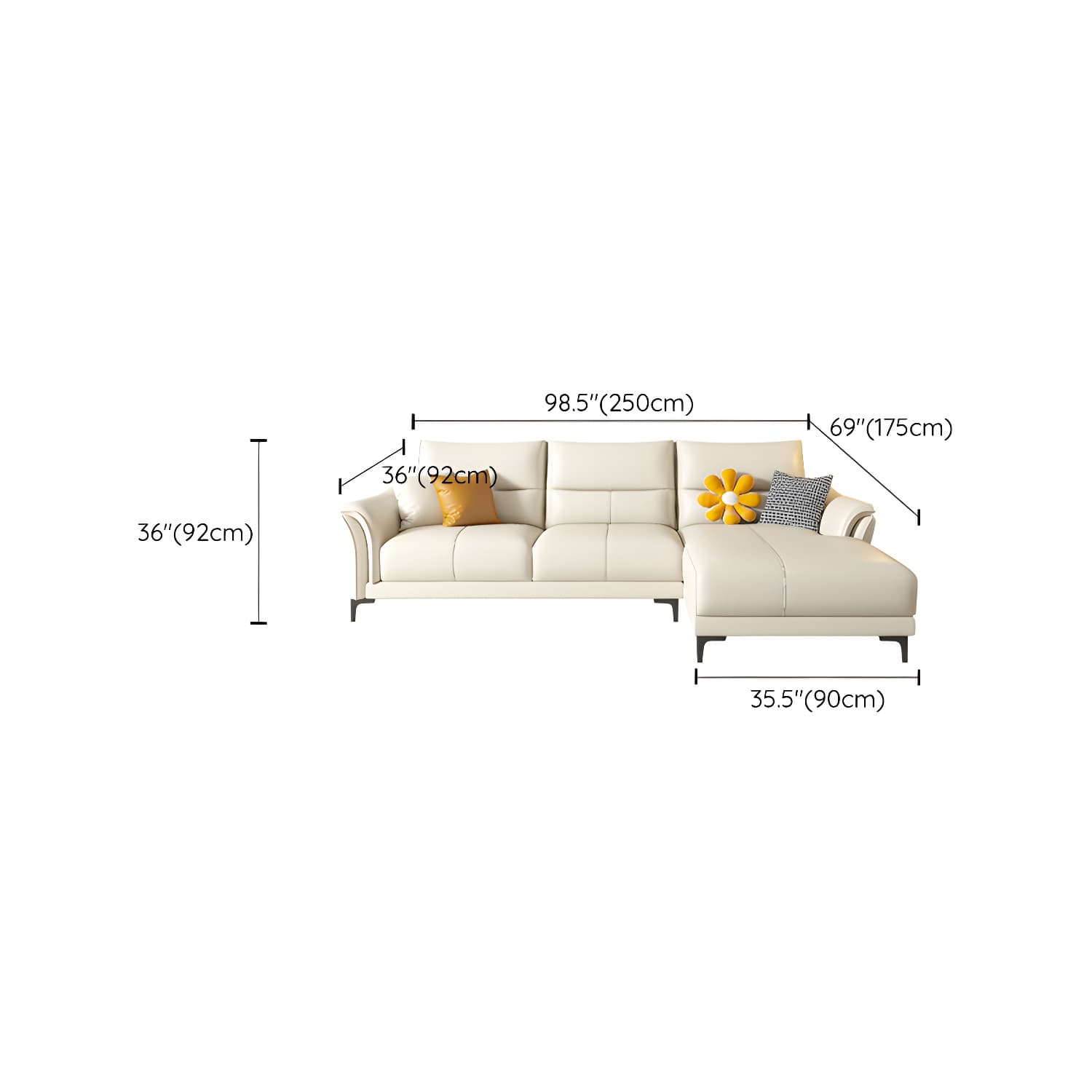 Contrast Flared Arm White Faux Leather Sectional Sofa with Cushion Back - image 19