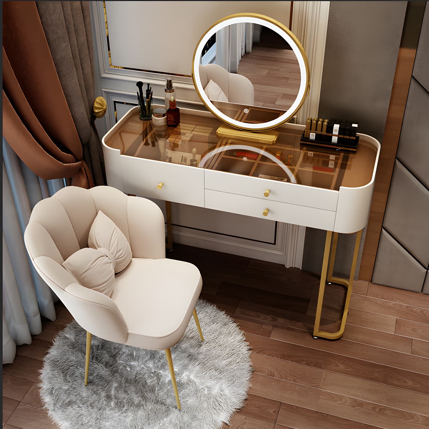 Glam Vanity Dressing Table Bedroom Makeup Vanity Desk with Drawer - image 8