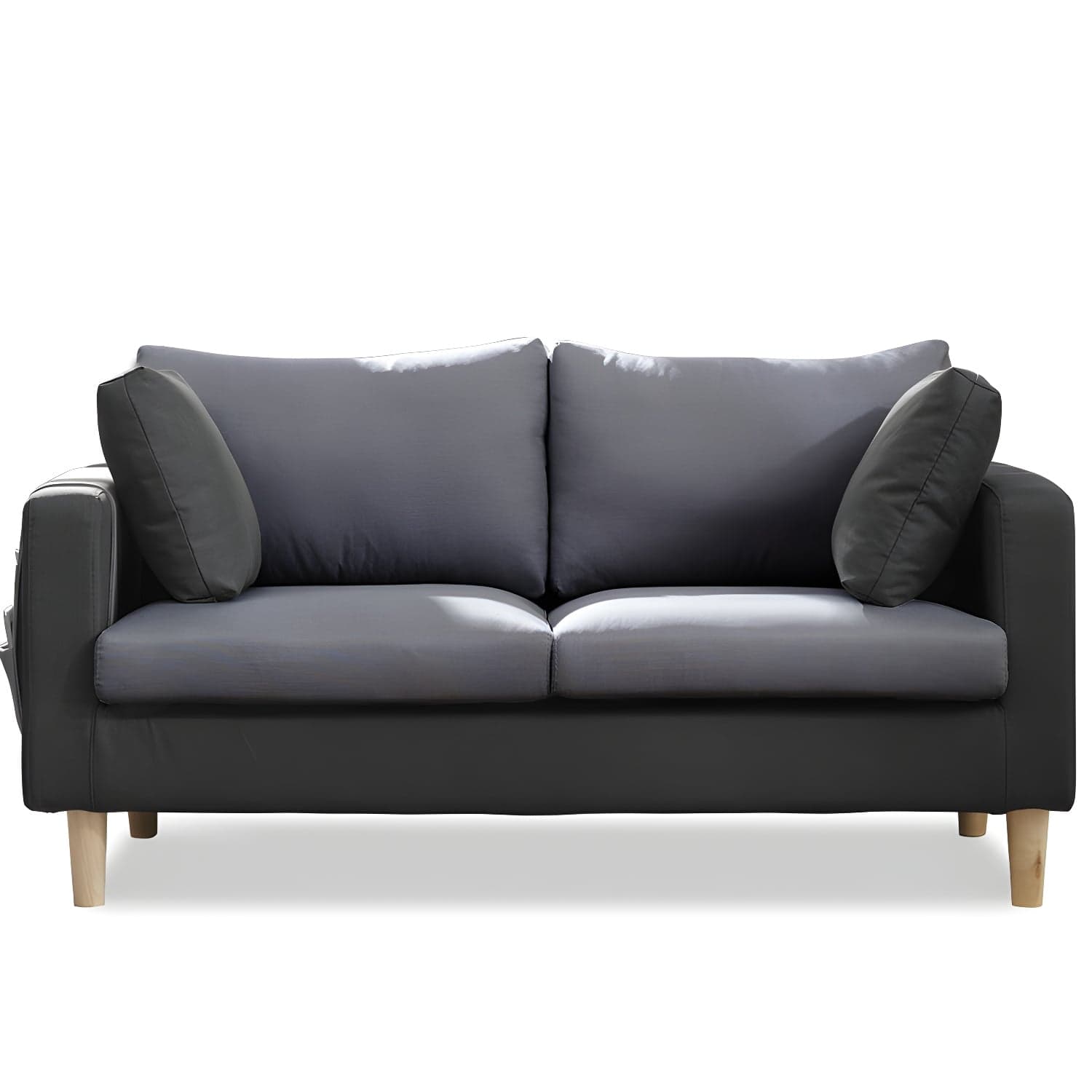 Contemporary Square Arm Couch Faux Leather Loveseat with Pillows - image 6