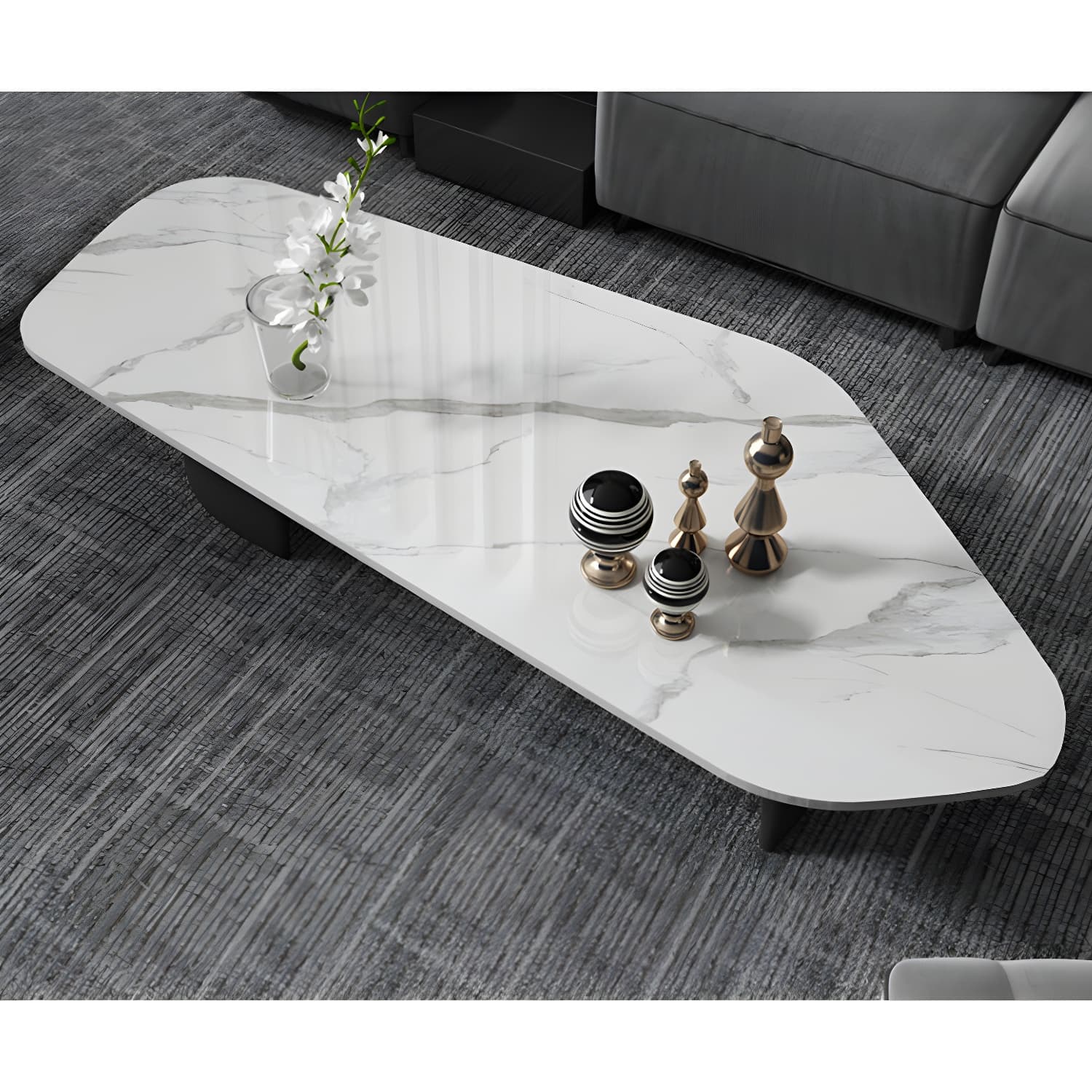 Pedestal Design Marble Metal Steel Black Pedestal Free Shape Coffee Table