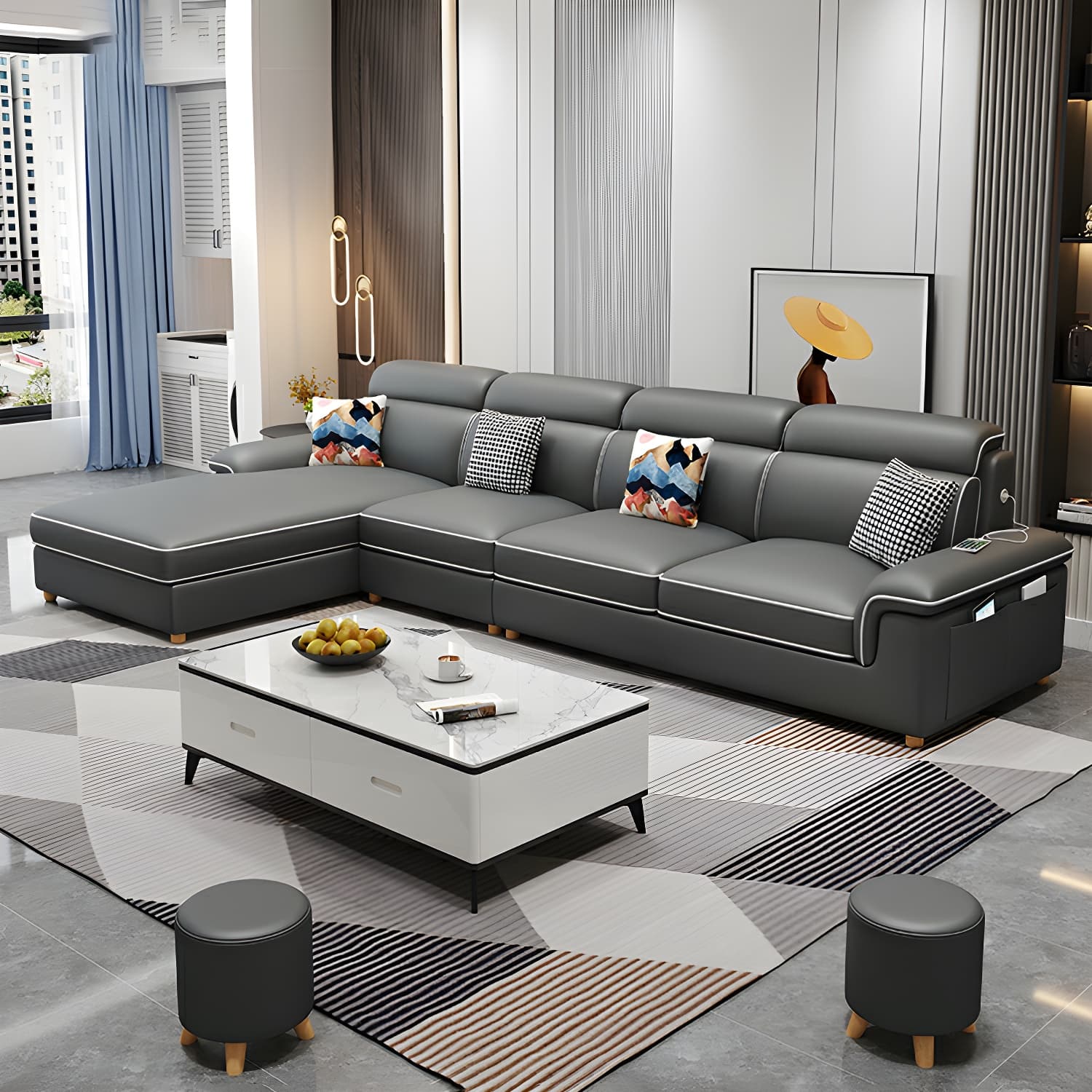 Modern Wood Frame L-Shape Sectional Sofa Chaise with Slipcover and Storage Included - image 13
