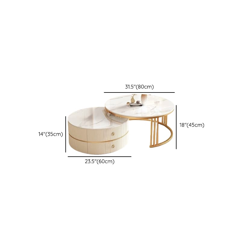 Steel Frame 2-Set Nesting Coffee Tables with Storage Drawers Glam Style Round Tables Standard Size - image 16