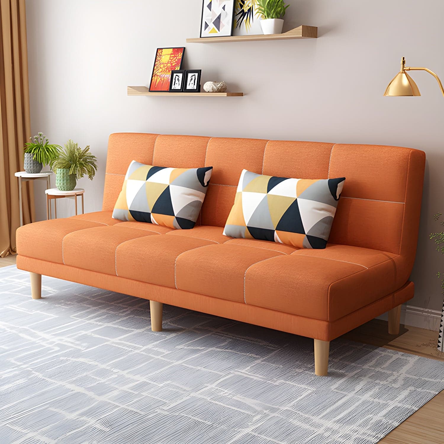 Armless Tight Back Bed Settee Cotton Blend and Faux Leather Sofa Bed - image 11