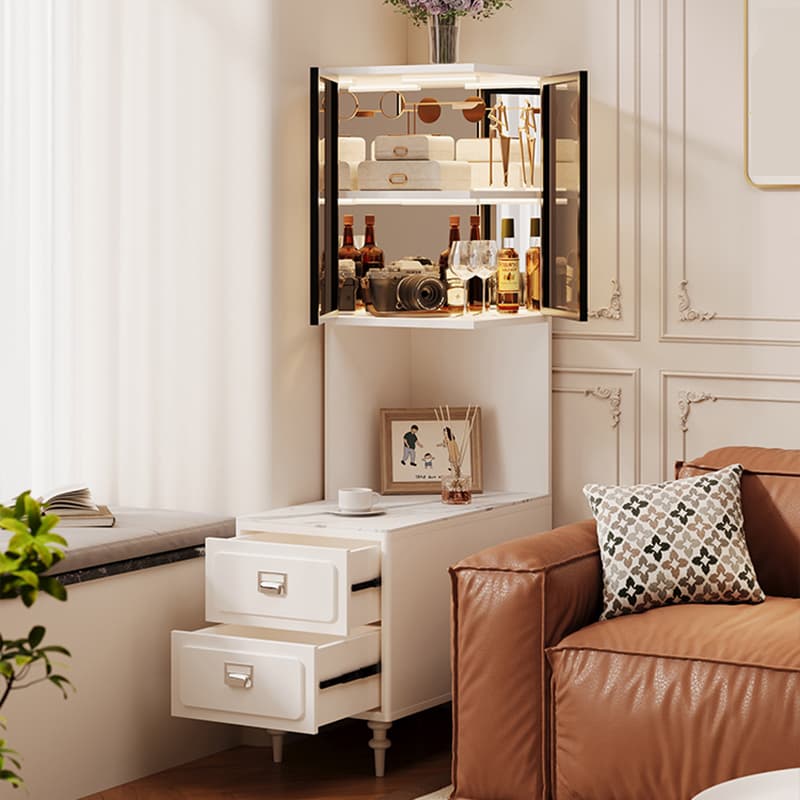 Scratch-immune Accent Cabinet with 1 Exterior Shelf, Sintered Stone Countertop, Glazed Door, Stain Resistant, and Led Lighting - image 3