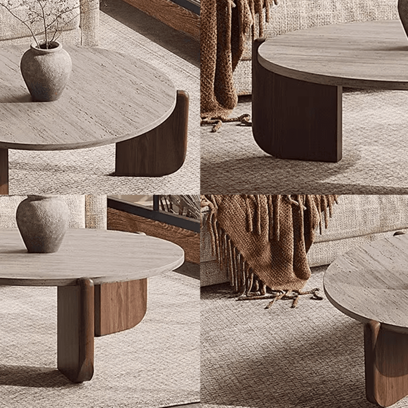 Orbicular Travertine/Lumber Coffee Table with Wooden Legs for Home - image 8