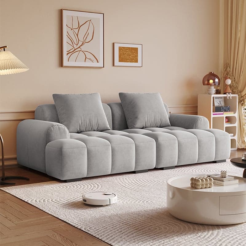 Modish Solid Color Stain Resistant Standard Sofa in Dark Gray/Emerald Green/Beige, 3-Seater with 2 Pillows - image 9