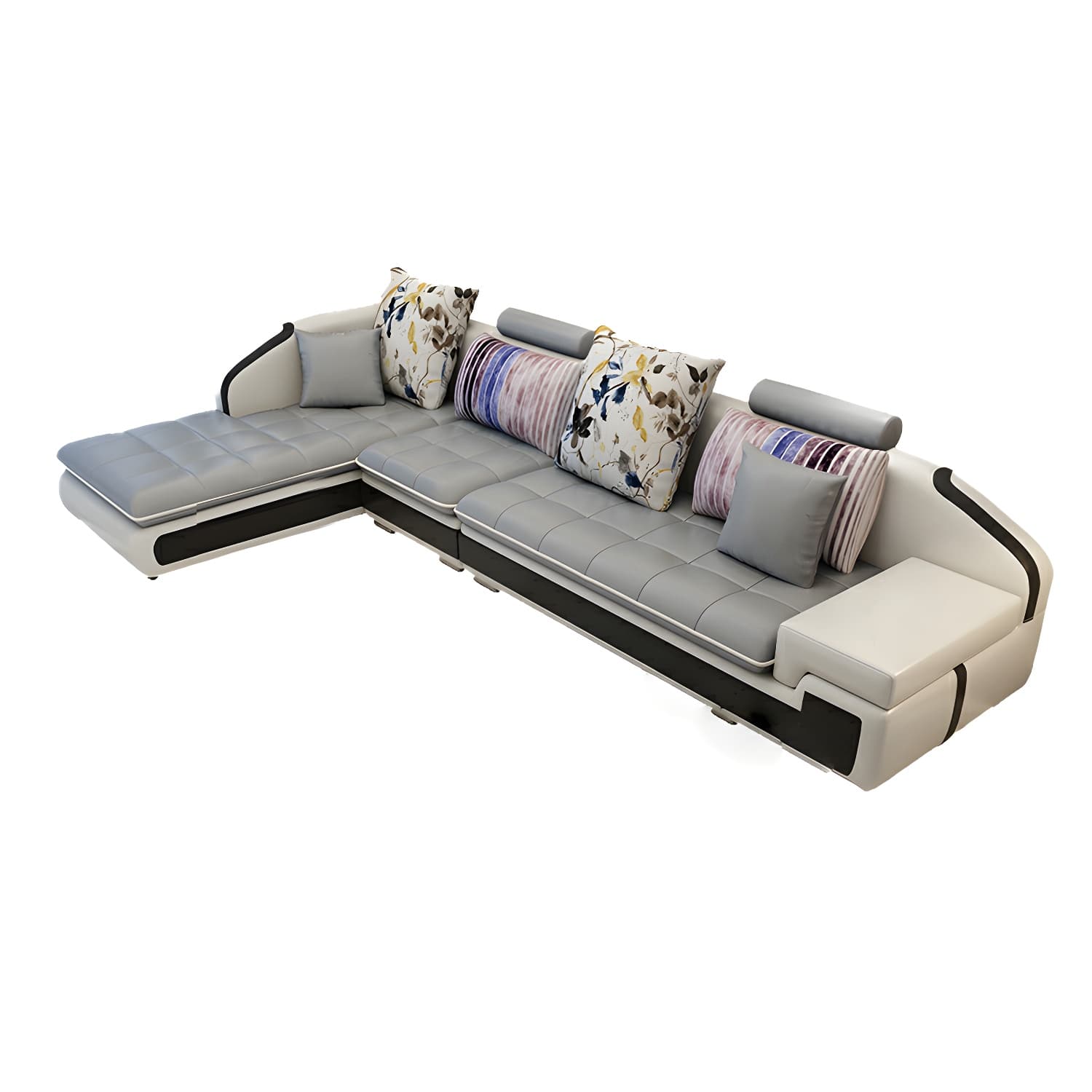 Modern Wood Frame L-Shaped Stationary Sofa Chaise in Tech Cloth with Pillow Back - image 13