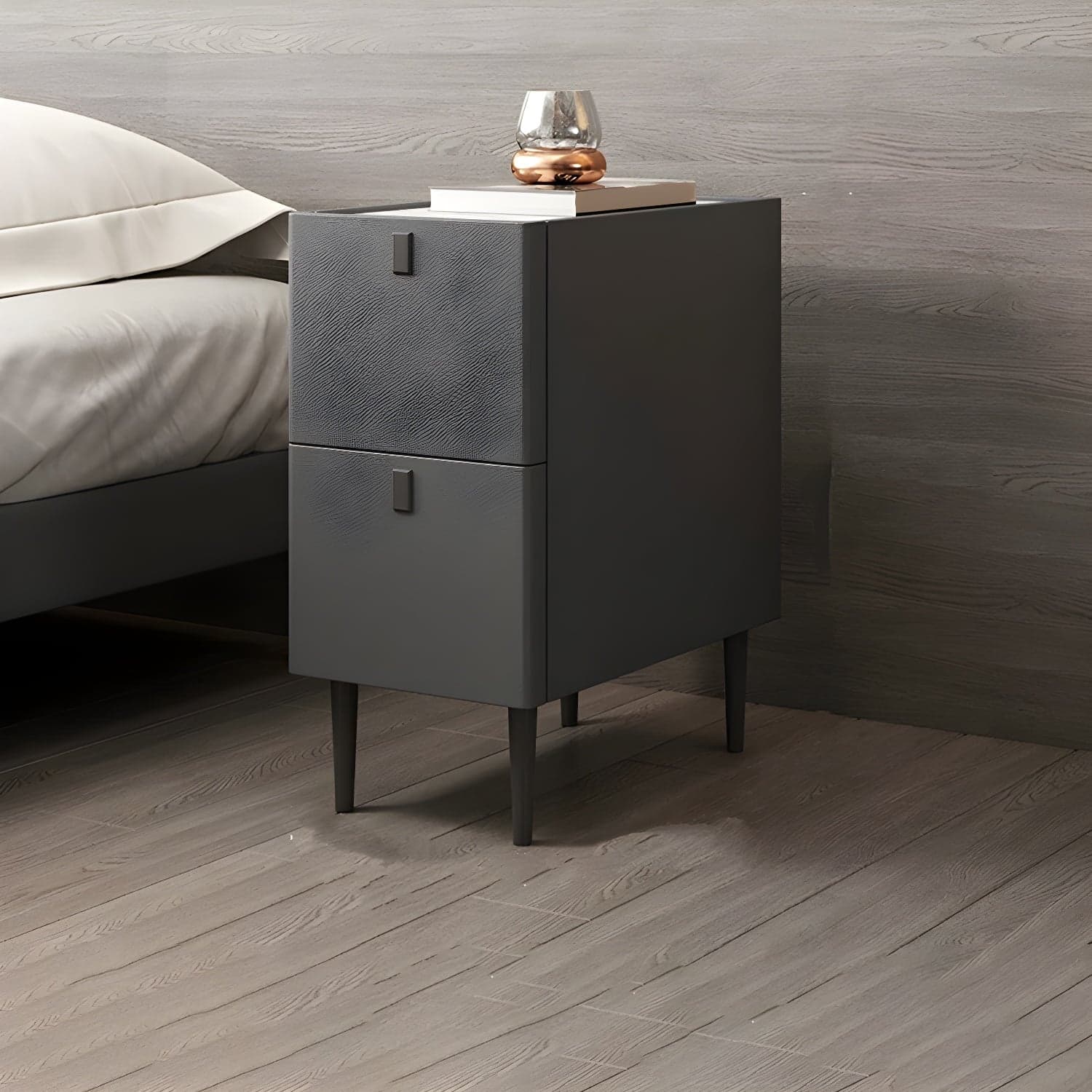 Modern Style Leather Polychromatic Choice of Black Cabinet Leg Nightstand - image 7