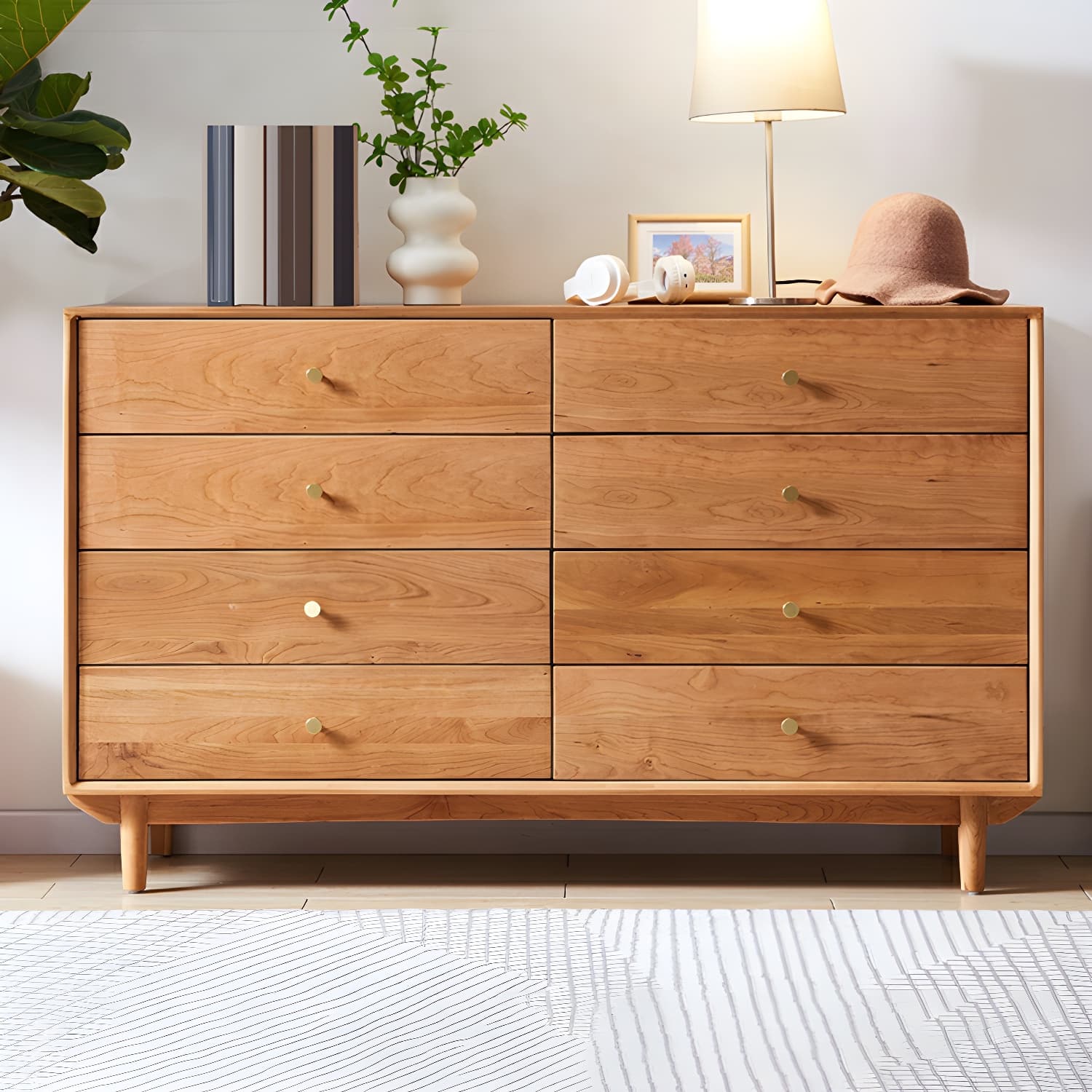 Modern Brown Wood Dresser with Drawers and Gold Metal Handles - image 4